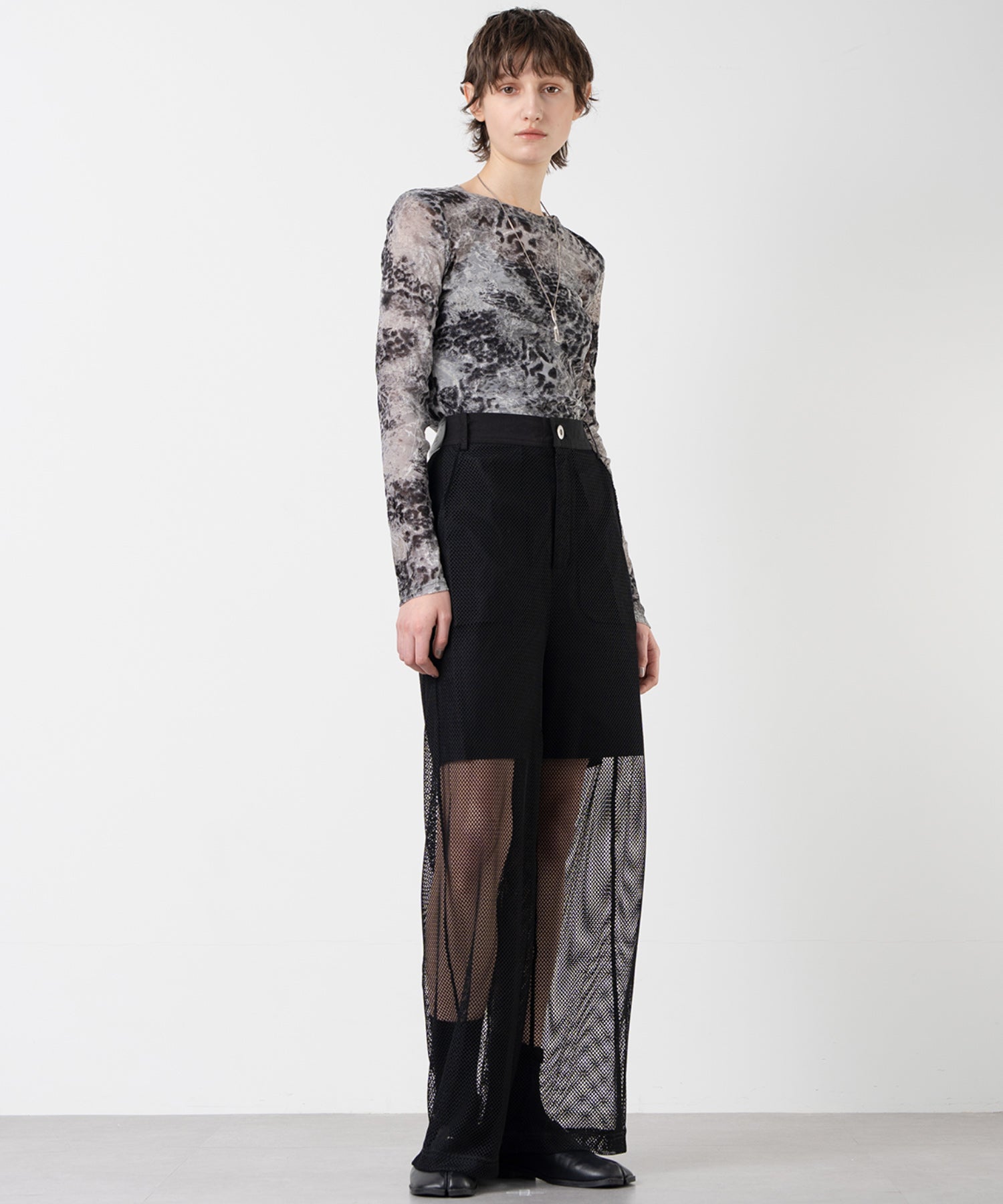 Mesh Contrast Wide-Leg Pants