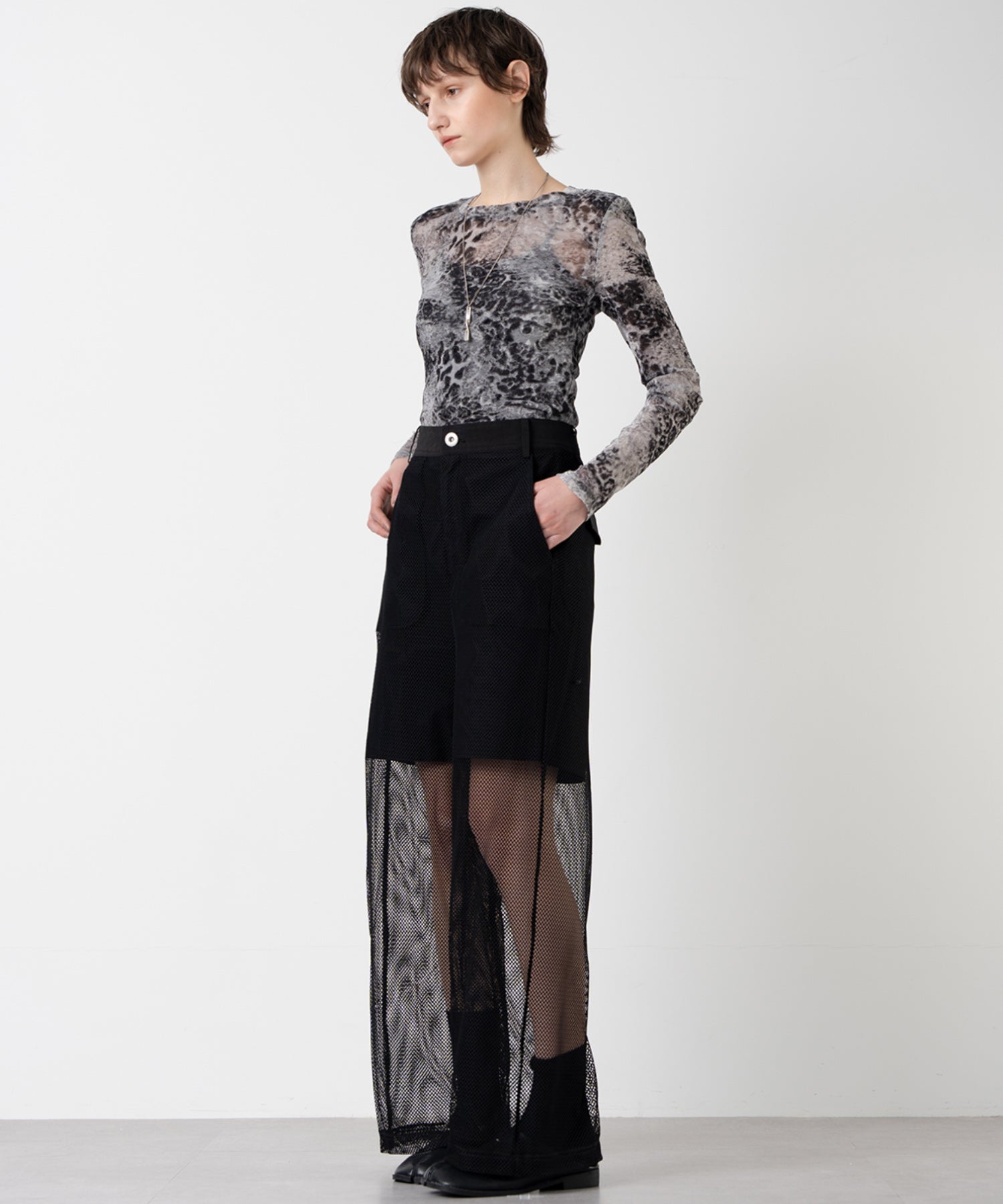 Mesh Contrast Wide-Leg Pants
