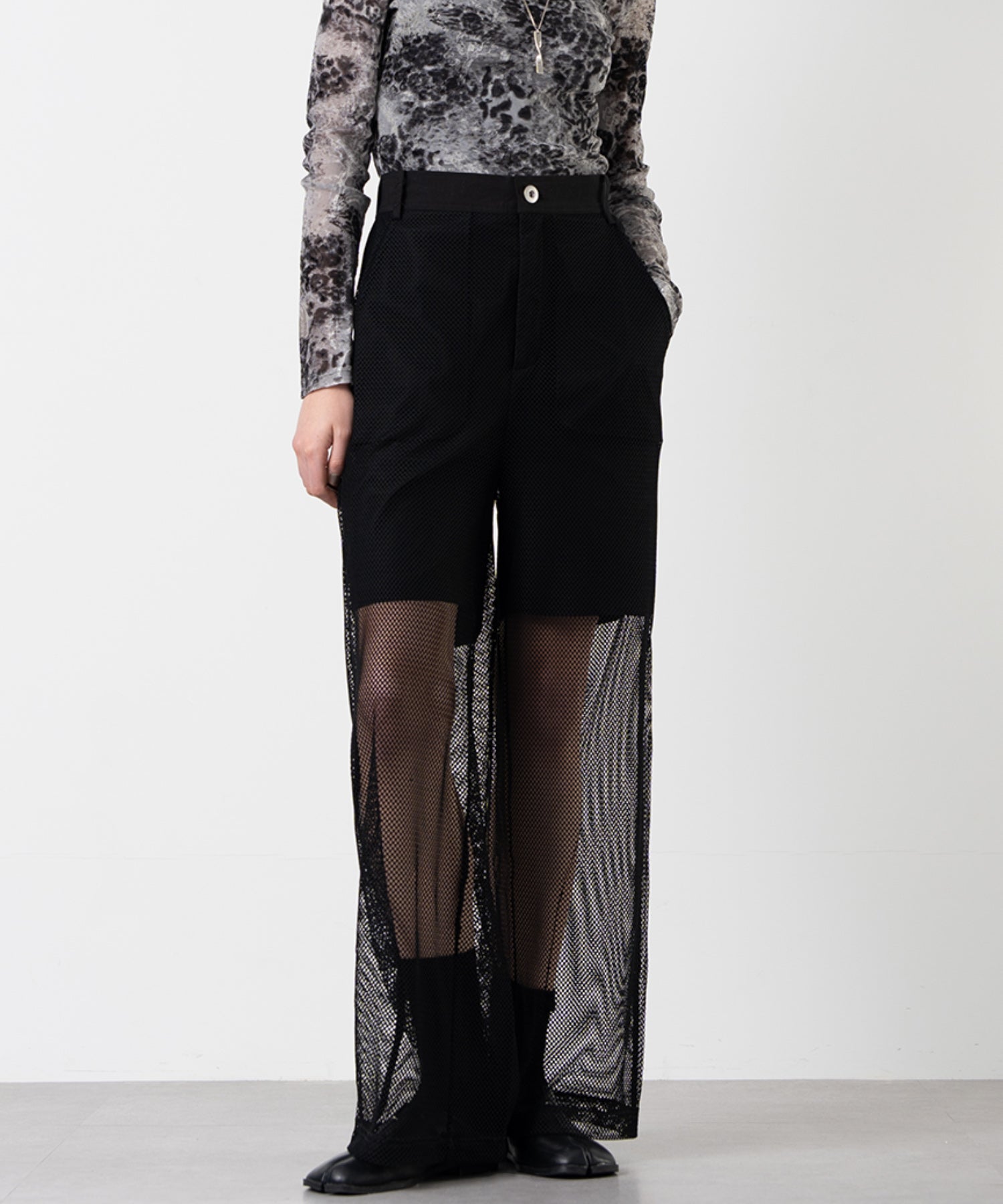 Mesh Contrast Wide-Leg Pants