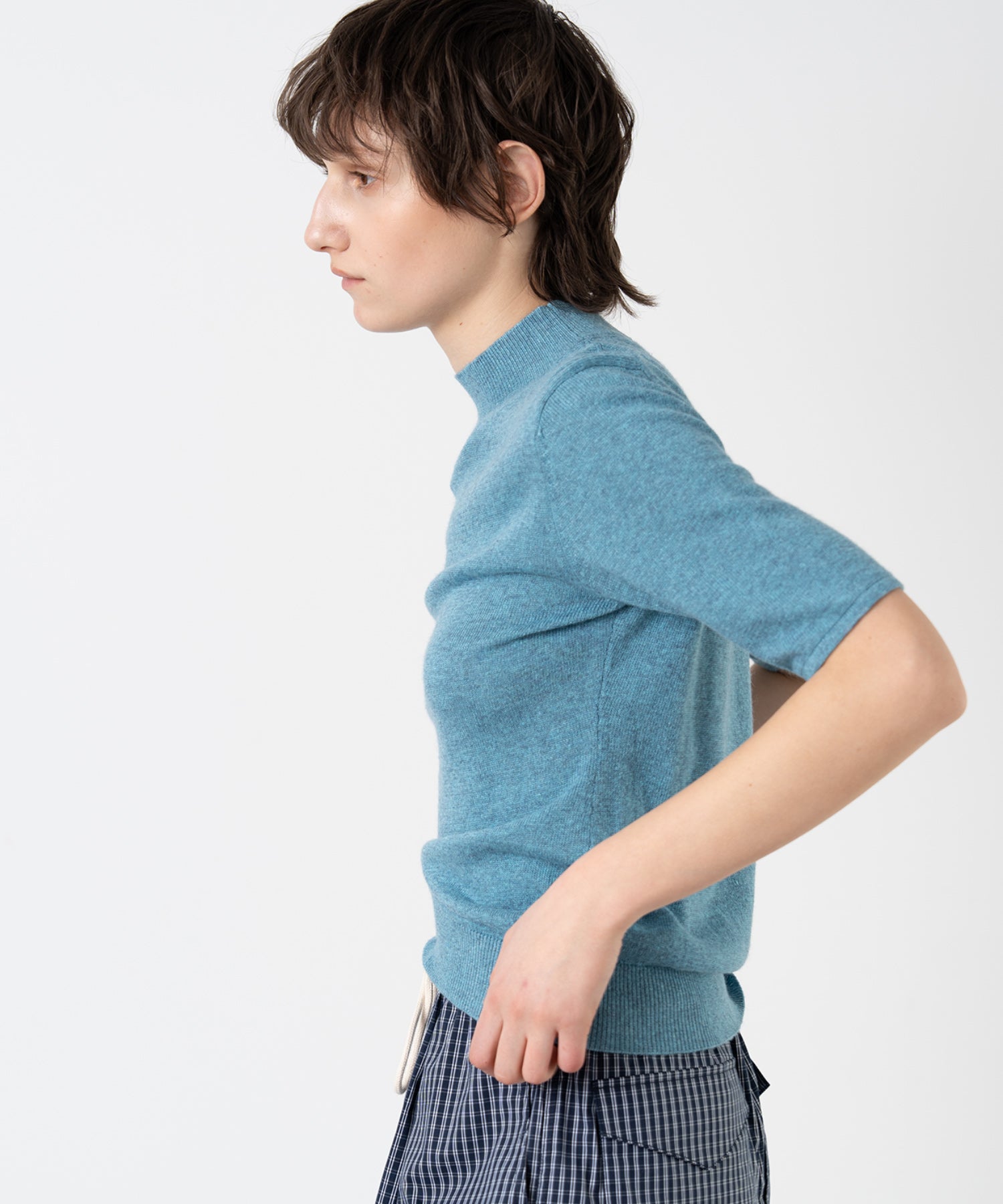 Crew Neck Fitted Knit T-Shirt / Pullover