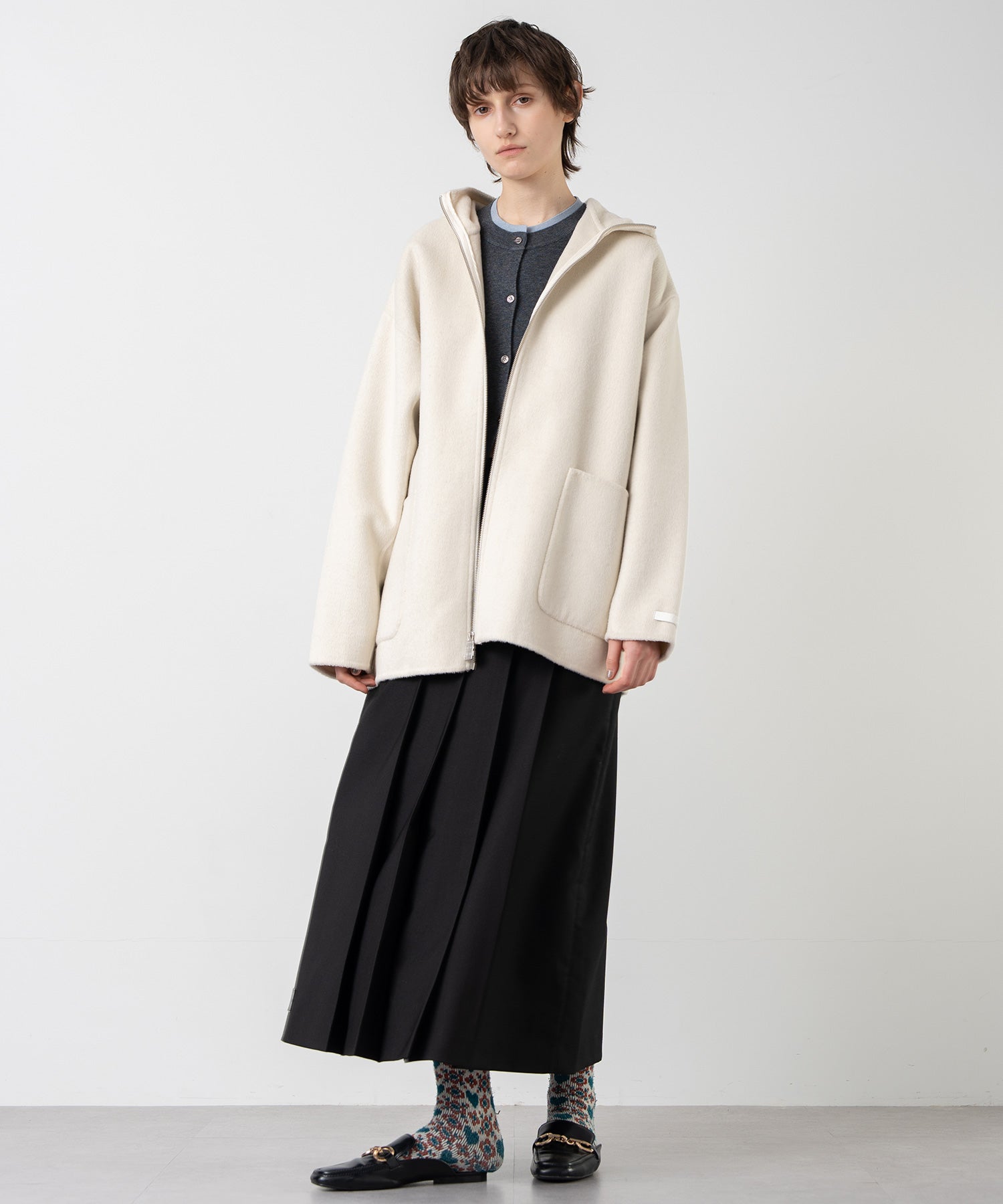 Zip-Up Wool Blend Short Coat