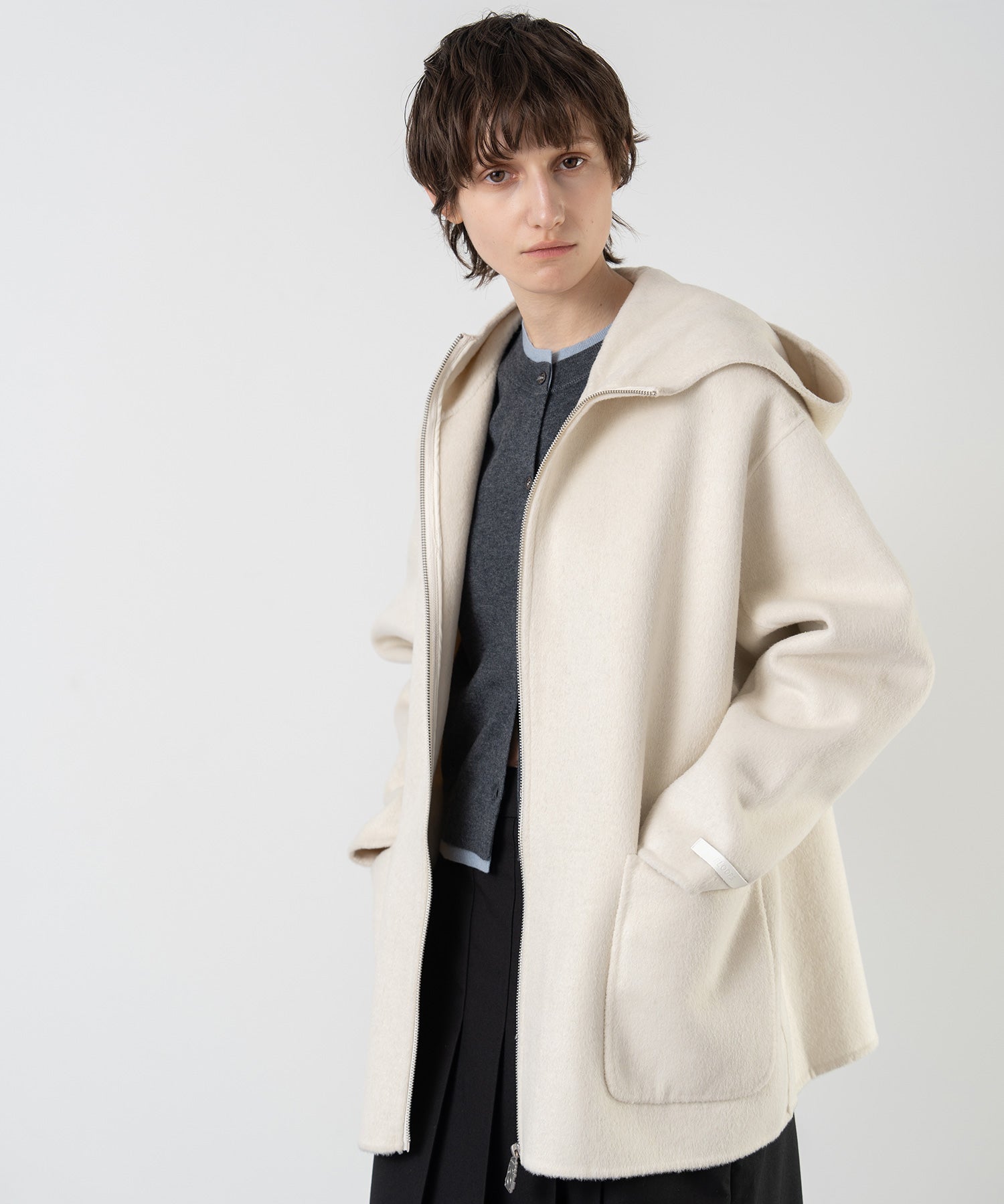 Zip-Up Wool Blend Short Coat