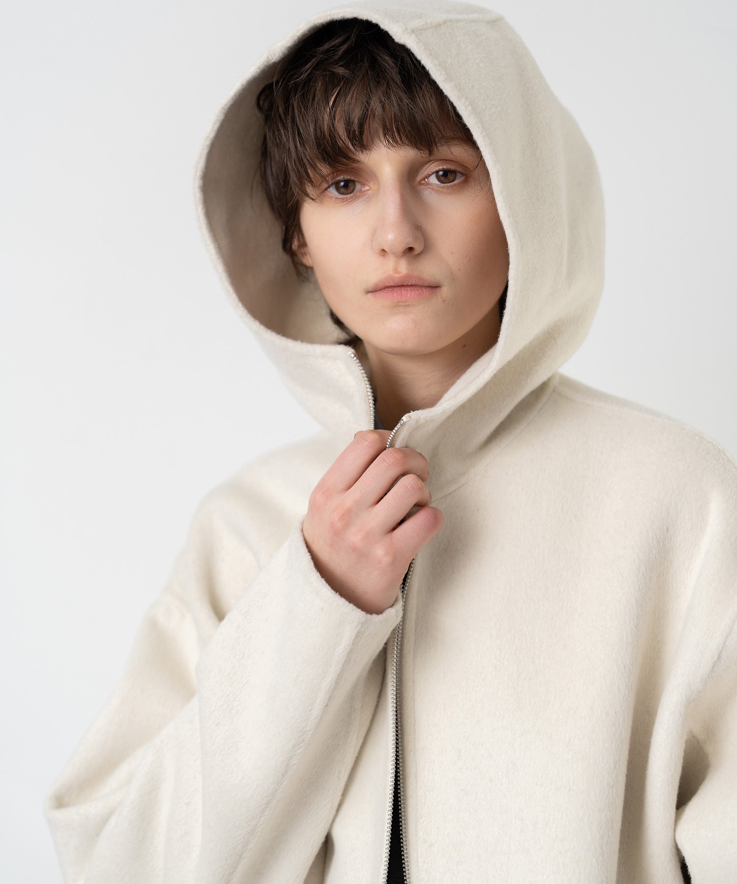 Zip-Up Wool Blend Short Coat