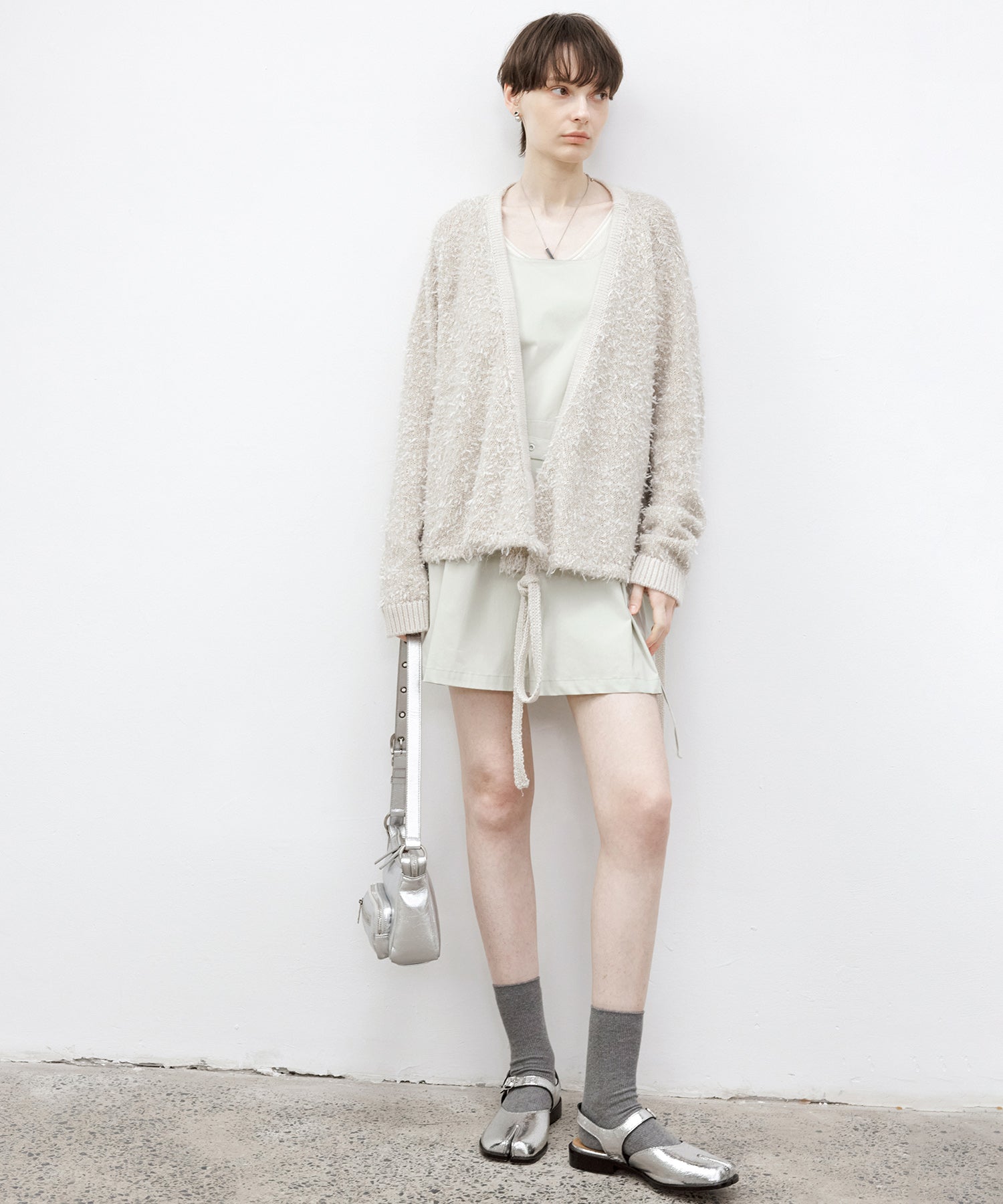 Tweed-Like V-Neck Knit Cardigan