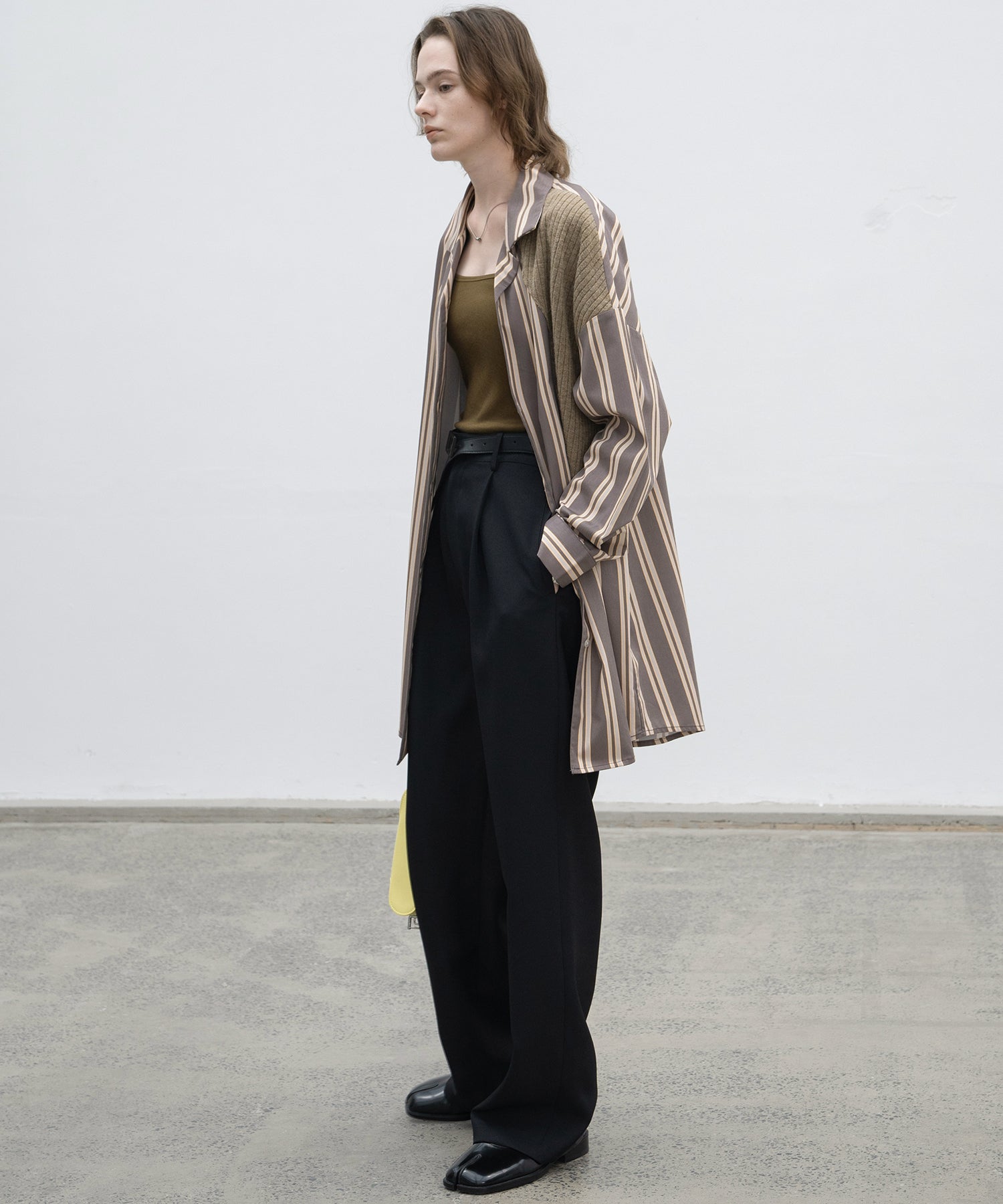 Oversized Stripe Shirt with Ribbed Docking