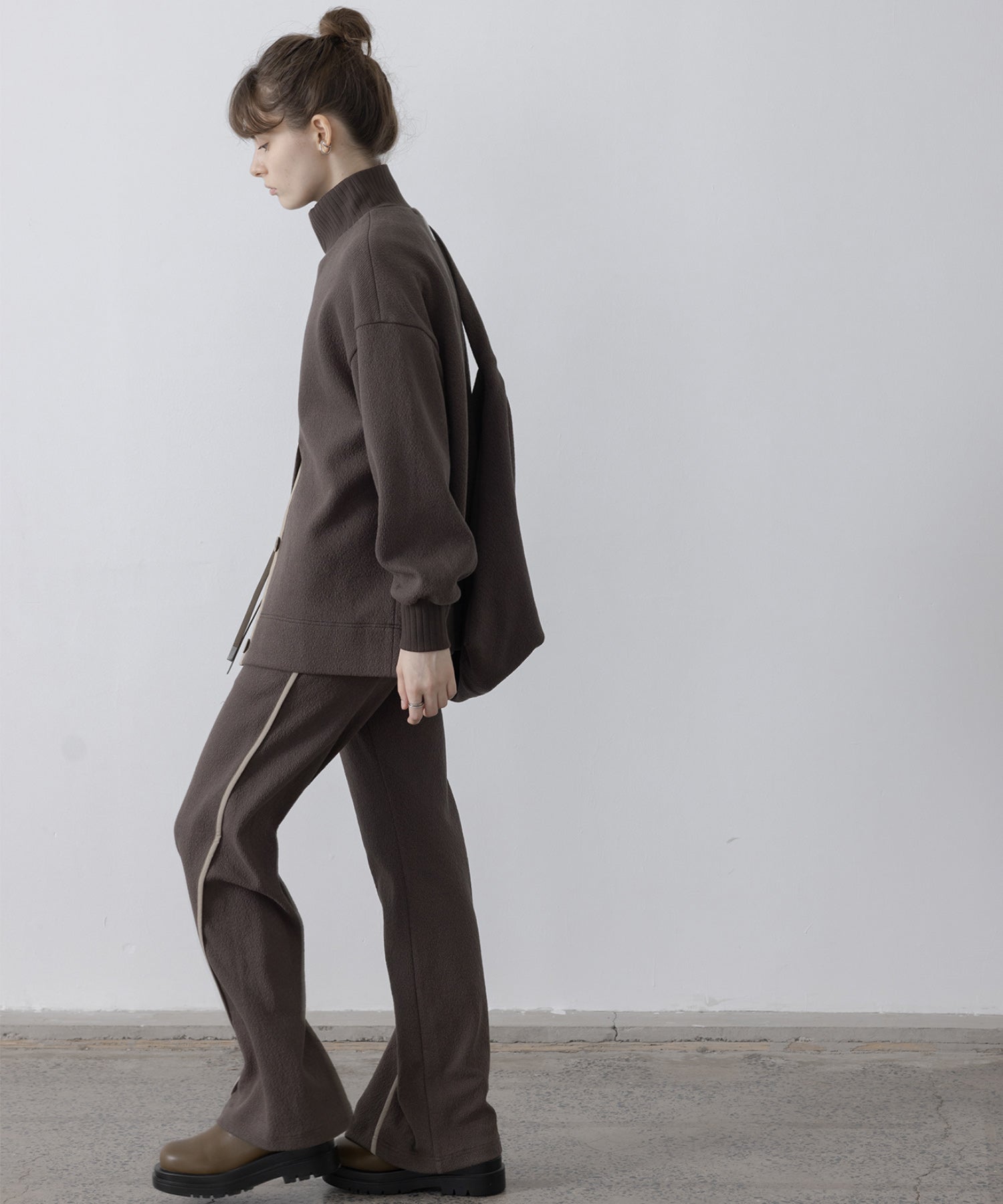 Front Slit High-Neck Jacquard Cut Top