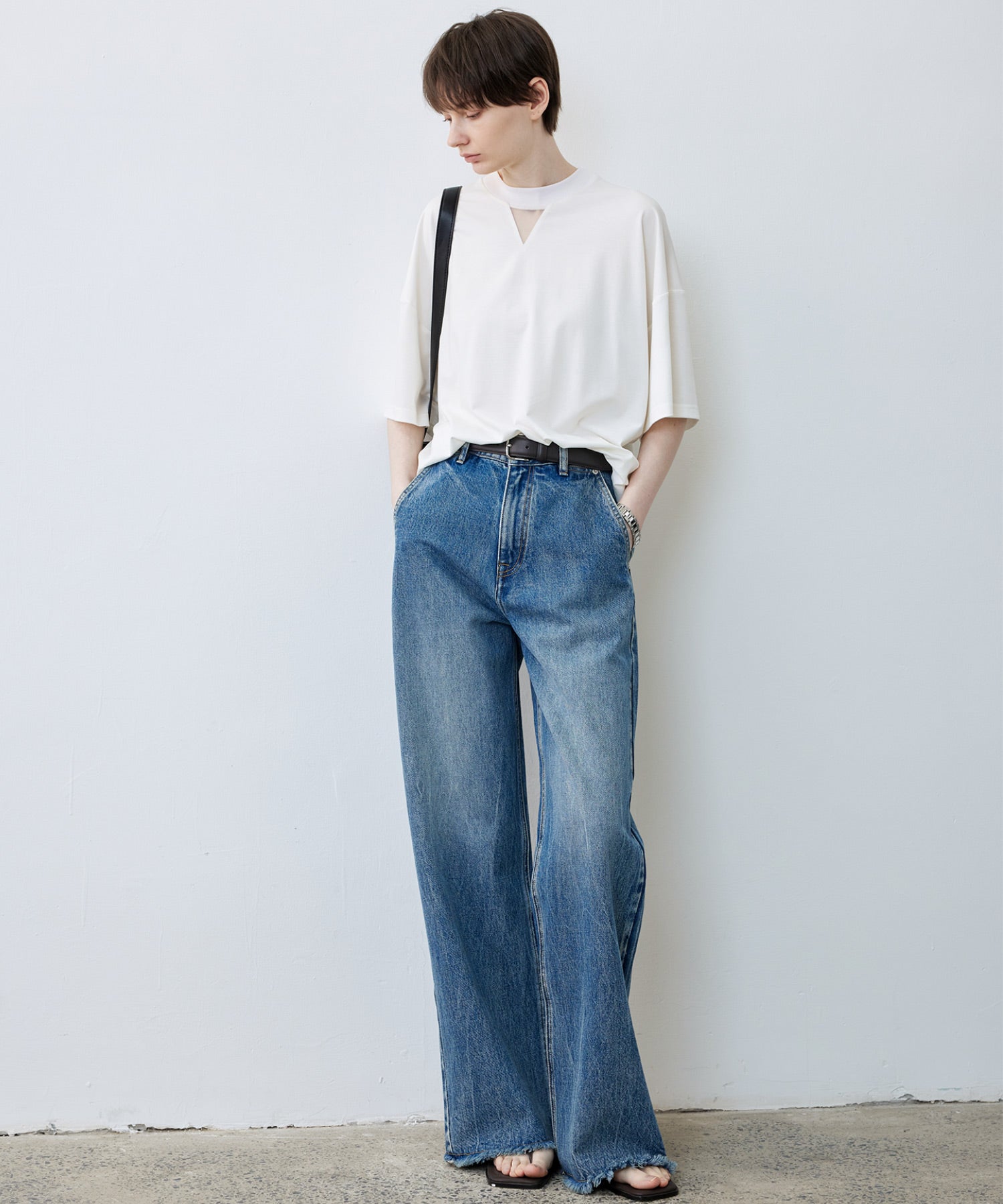 Oversize Contrast Sheer Docking T-Shirt/Tops