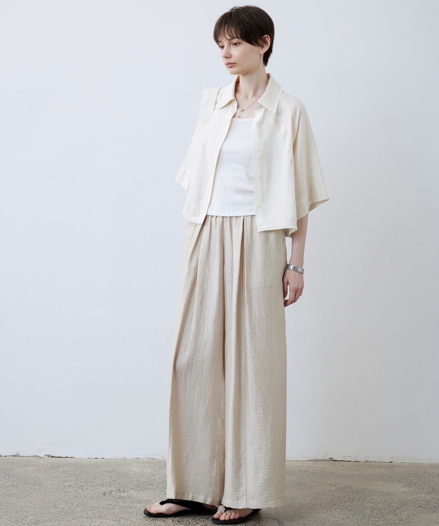 Lightweight Textured Wide-Leg Pants