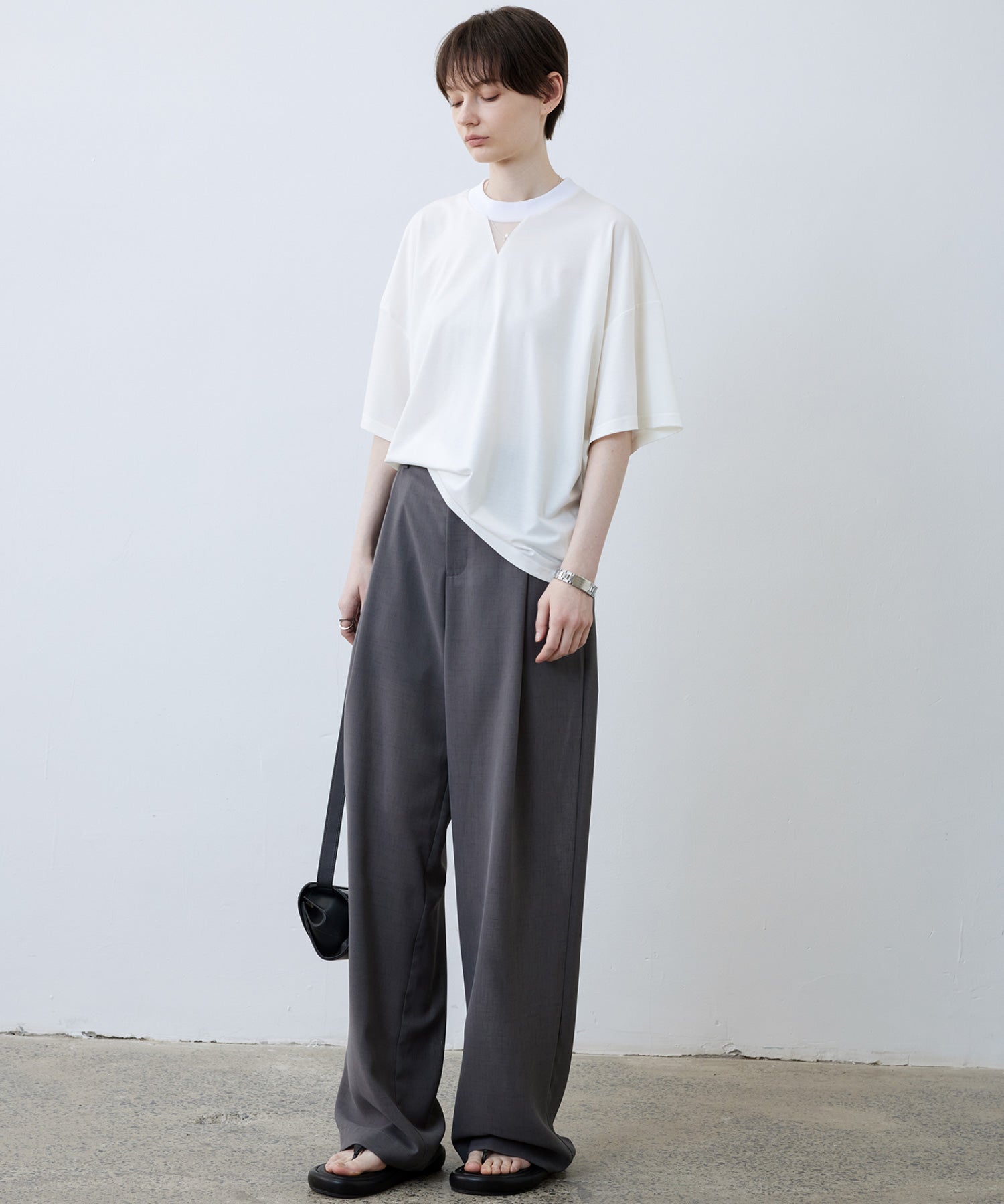 Oversize Contrast Sheer Docking T-Shirt/Tops