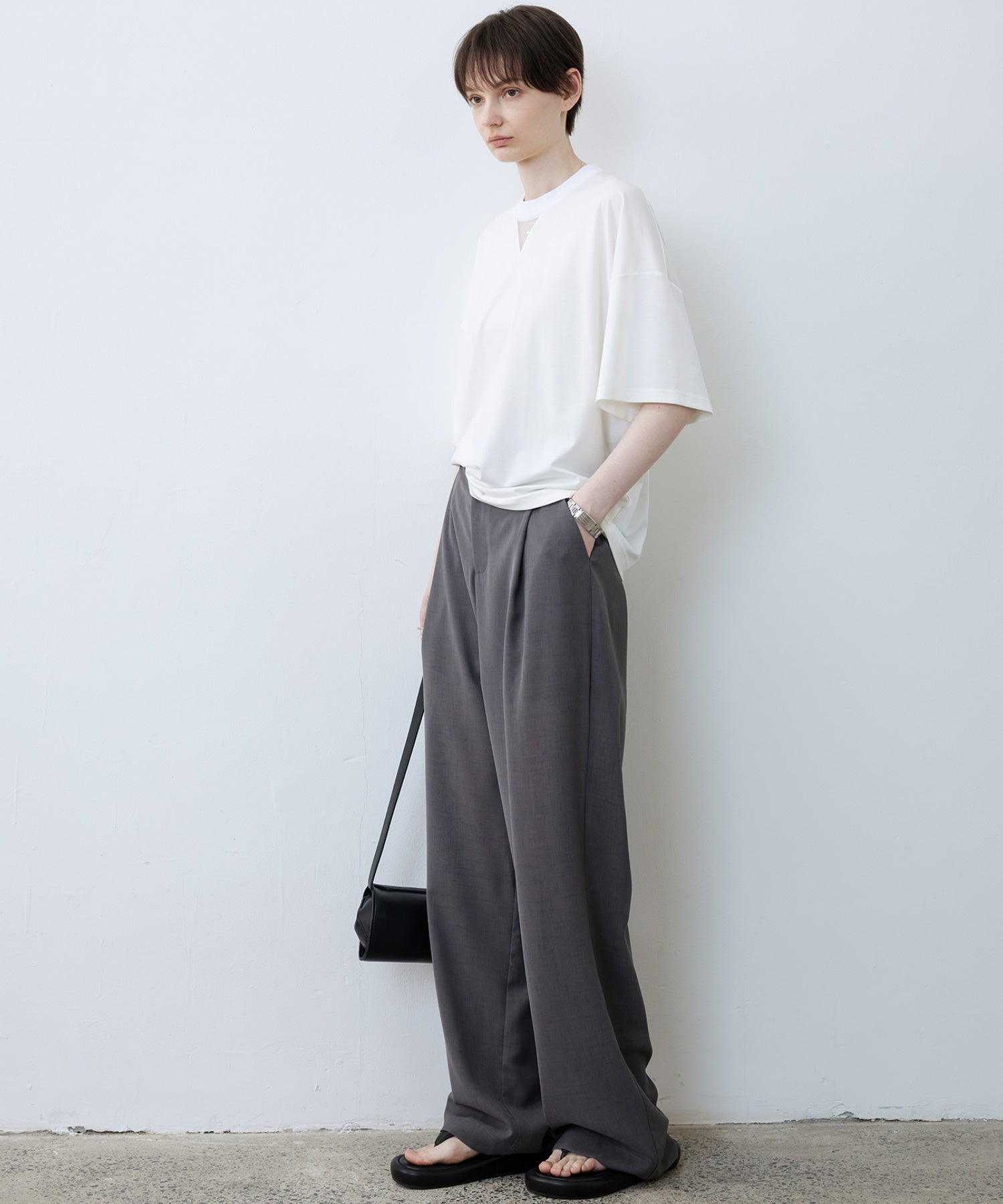 Oversize Contrast Sheer Docking T-Shirt/Tops