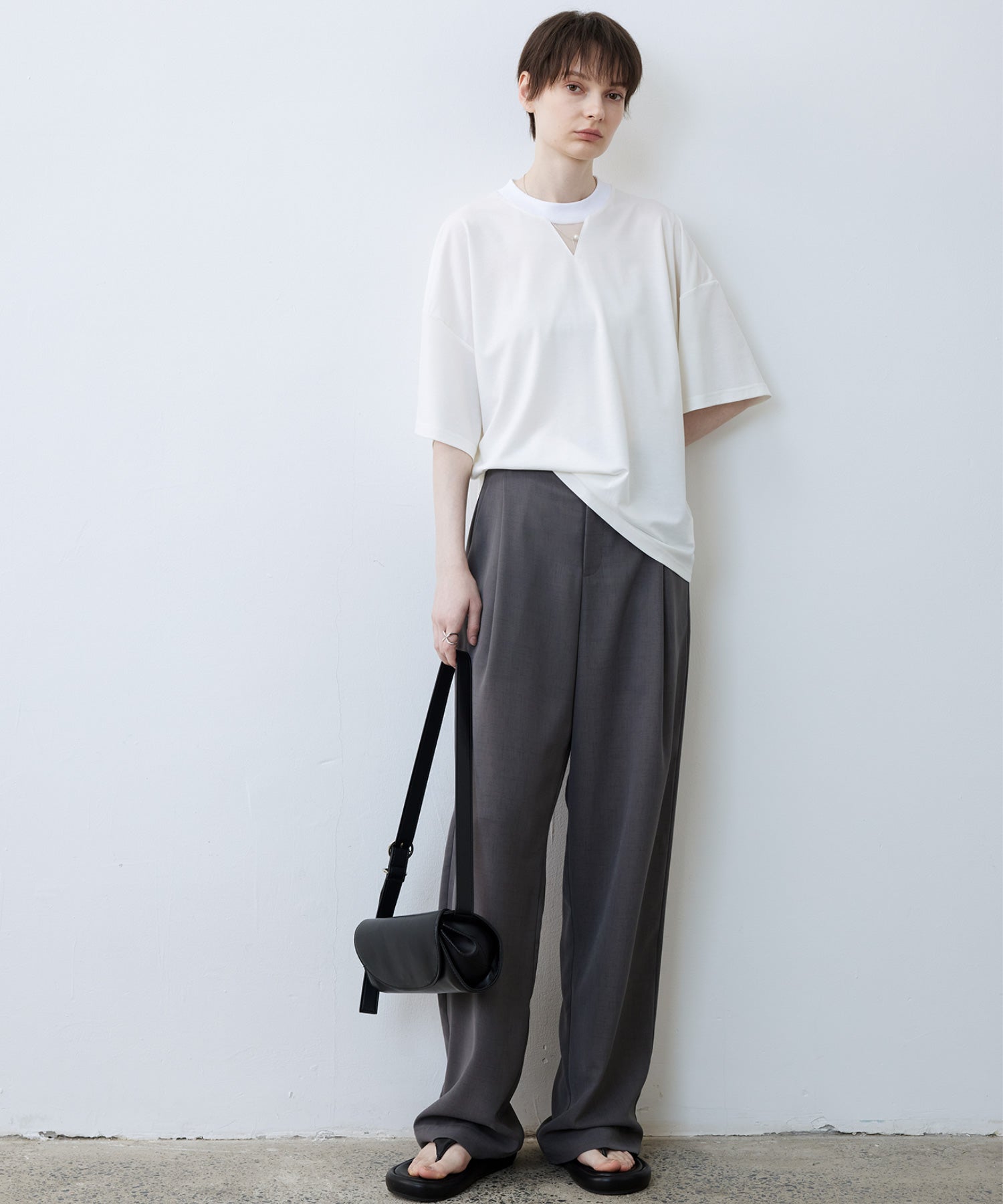 Oversize Contrast Sheer Docking T-Shirt/Tops