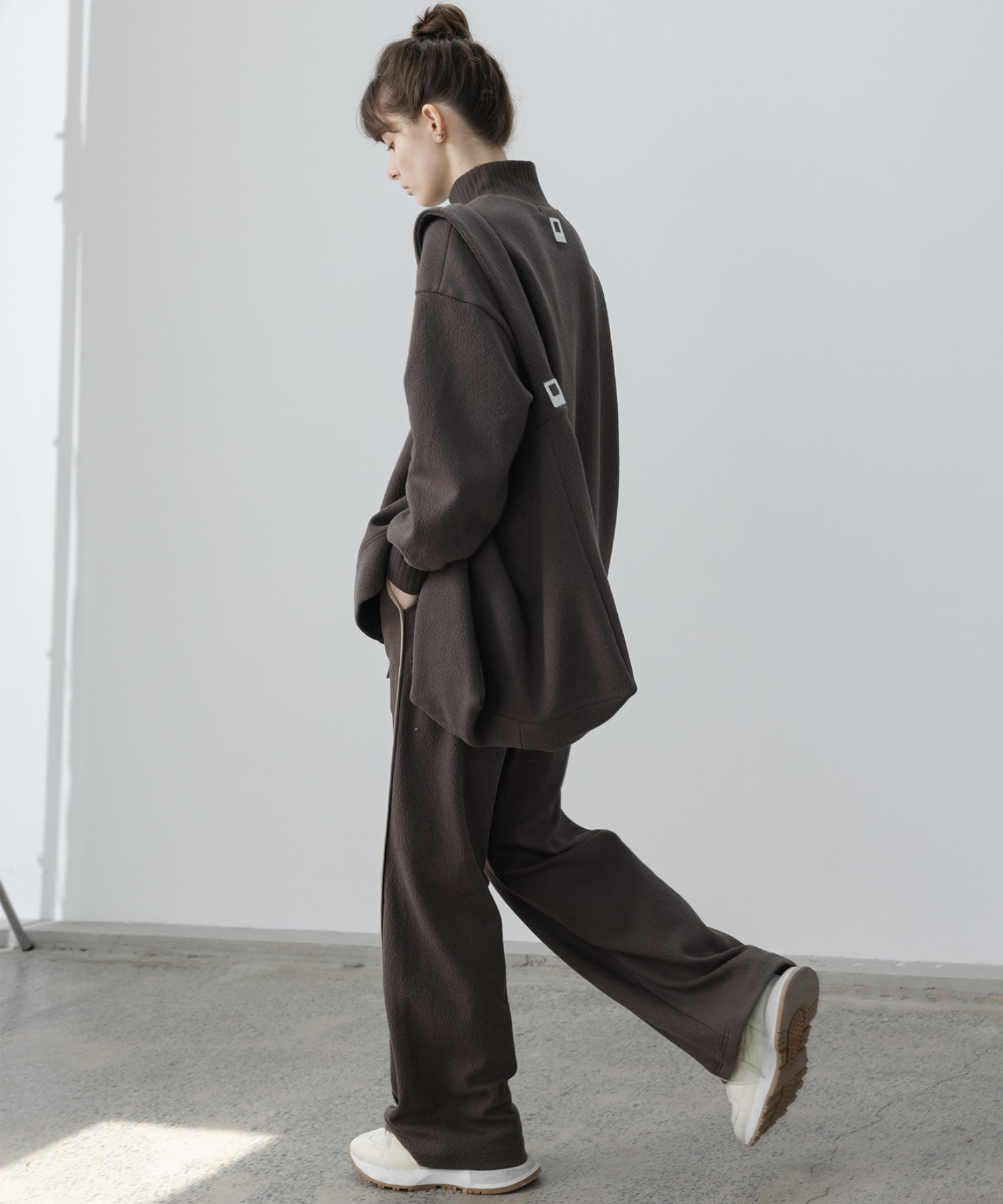 Front Slit High-Neck Jacquard Cut Top