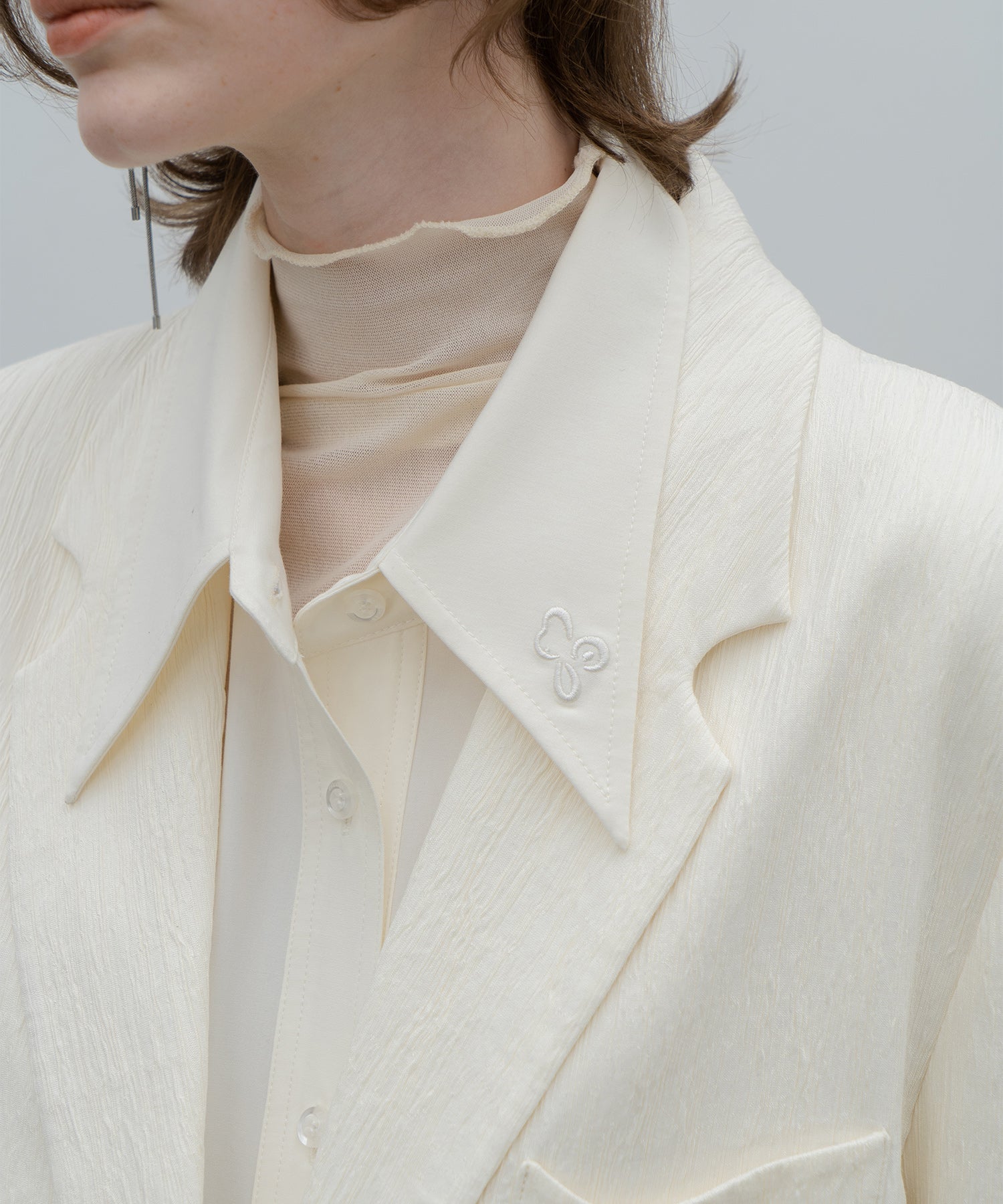 Crinkled-Texture Single-Breasted Jacket