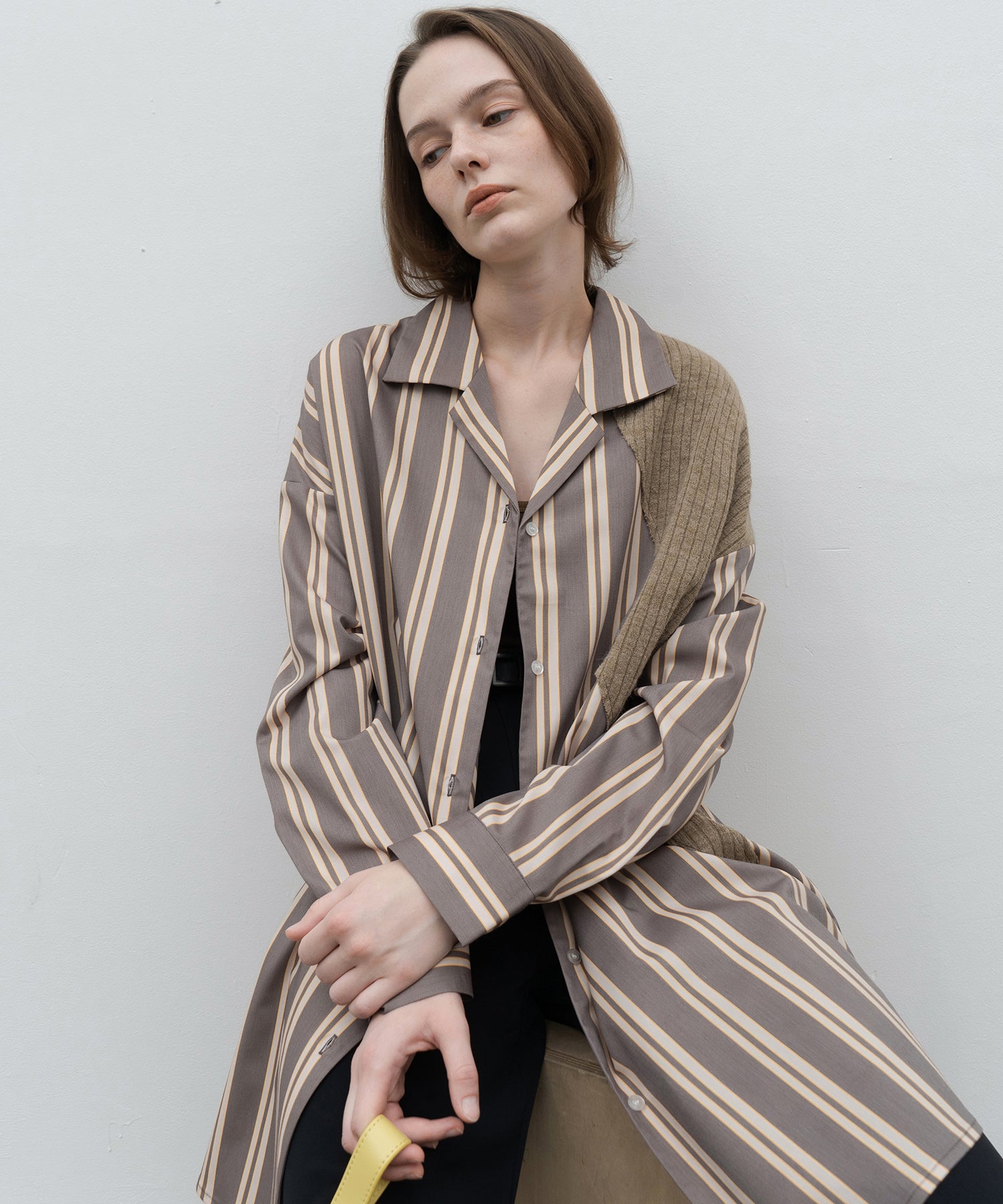 Oversized Stripe Shirt with Ribbed Docking