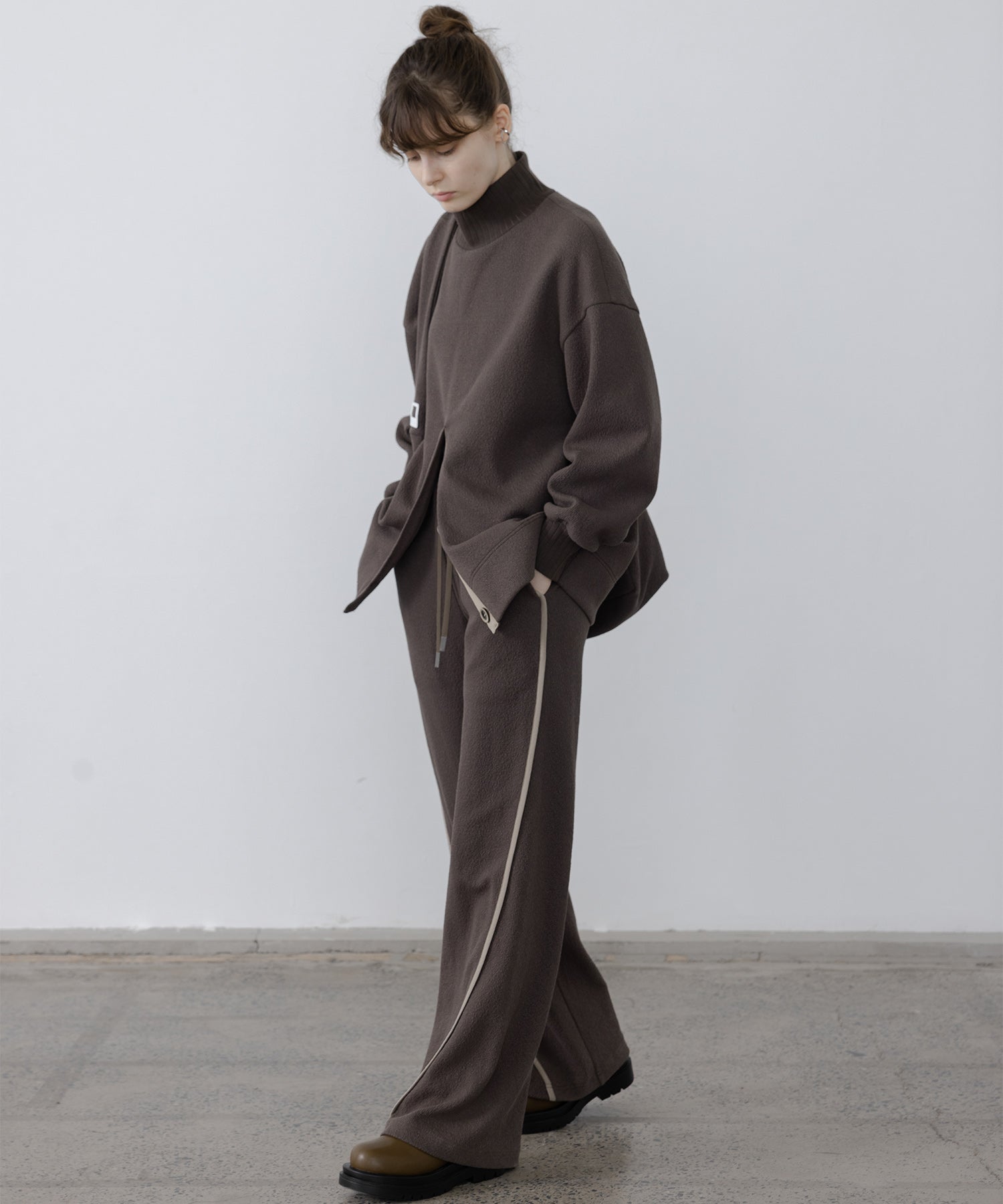 Front Slit High-Neck Jacquard Cut Top