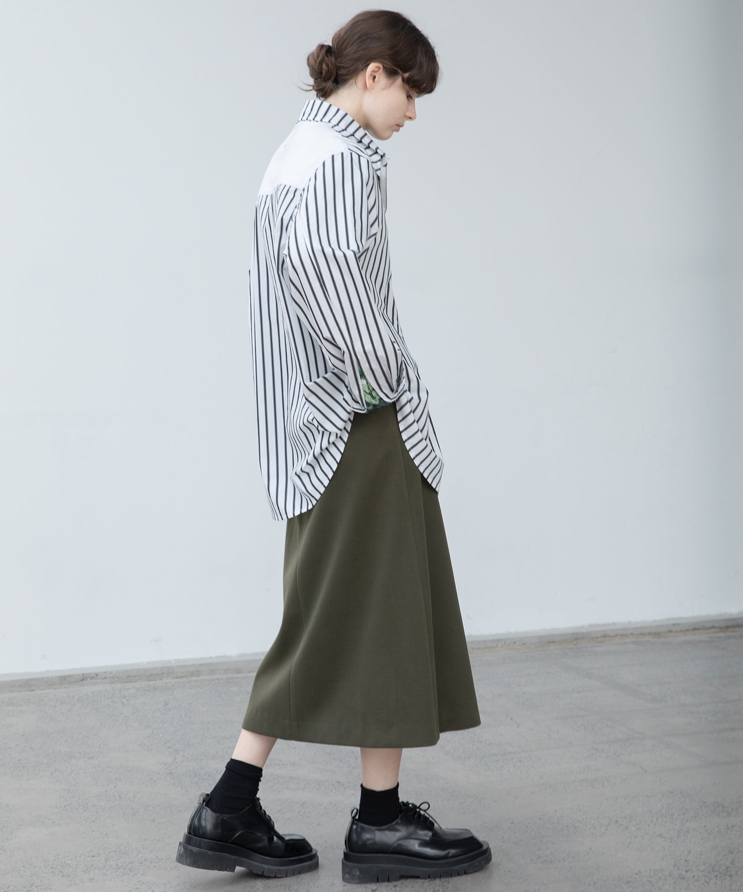 Color scheme stitch wrap design semi-flare skirt