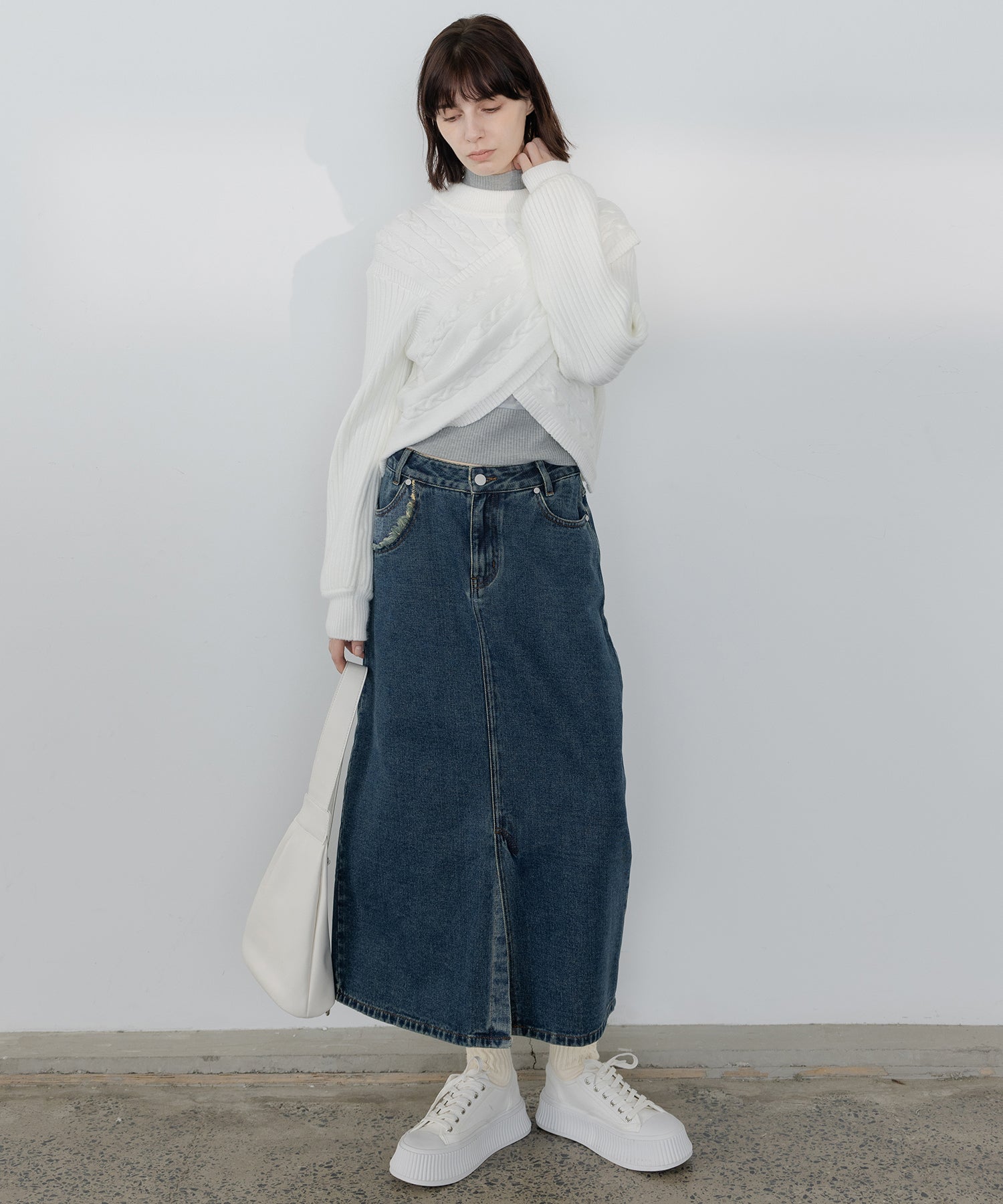 Mock Neck Deconstructed Cropped Knit Sweater