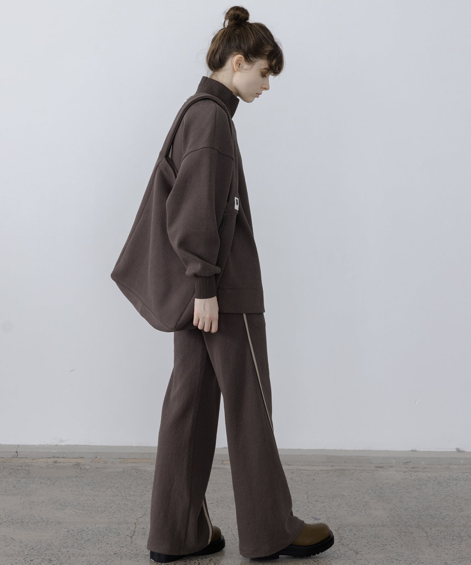 Front Slit High-Neck Jacquard Cut Top