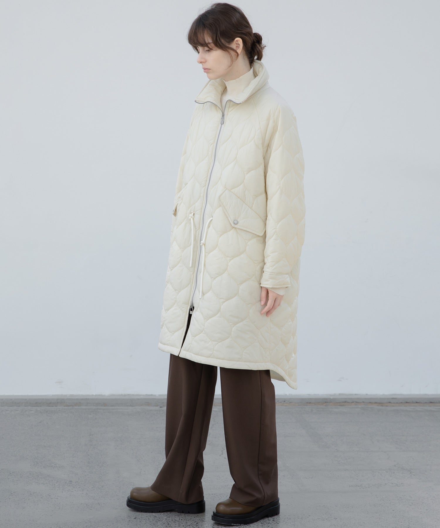 Irregular hem oversized volume quilted long coat