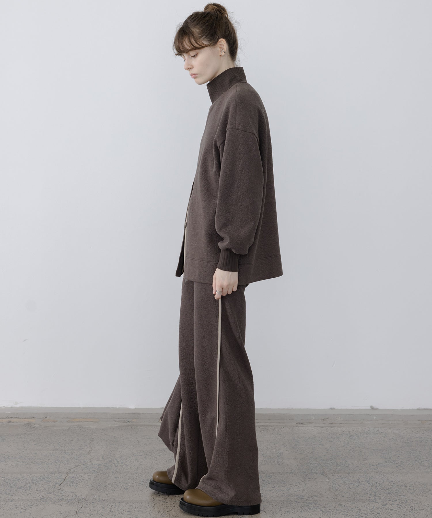 Front Slit High-Neck Jacquard Cut Top