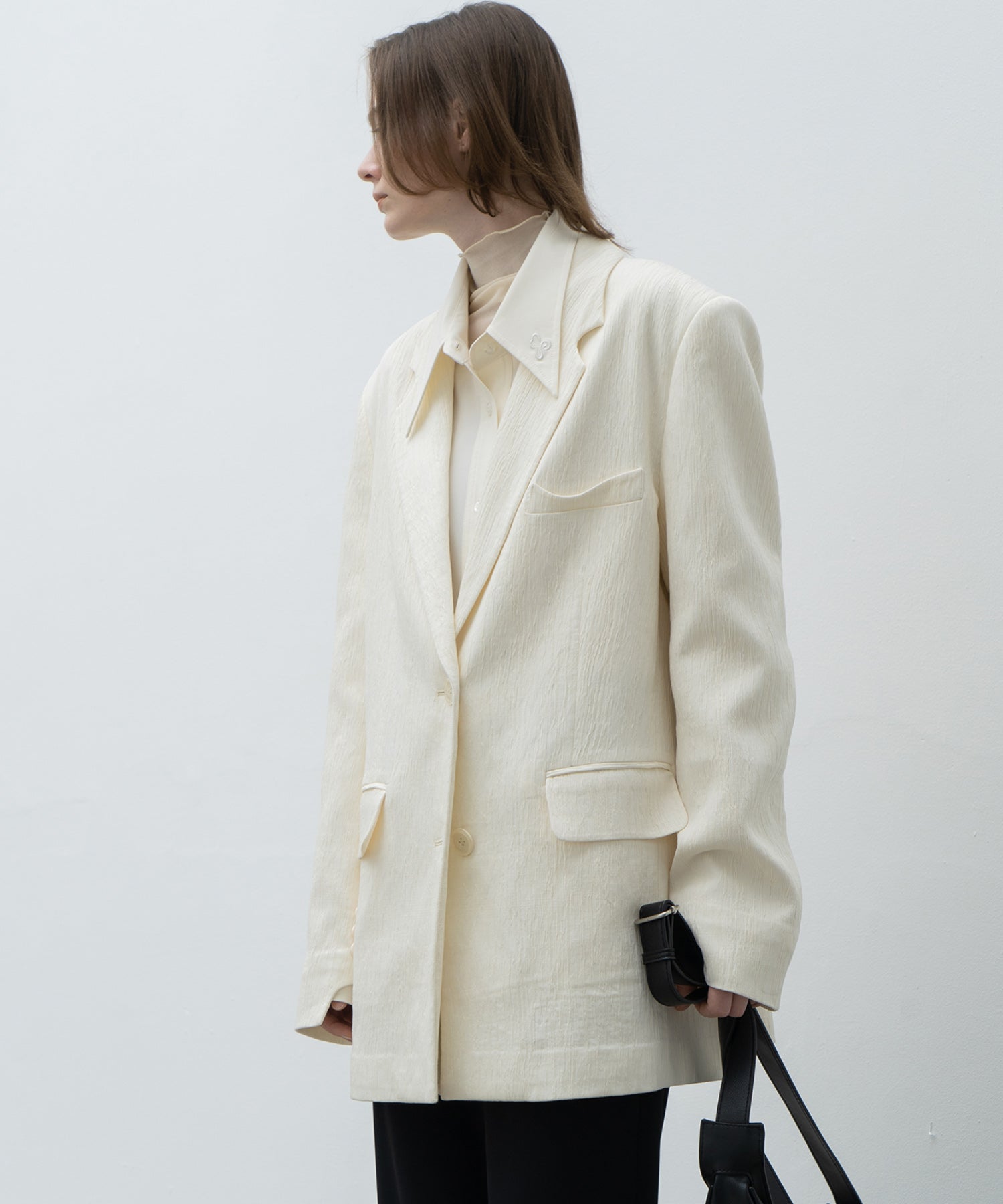 Crinkled-Texture Single-Breasted Jacket