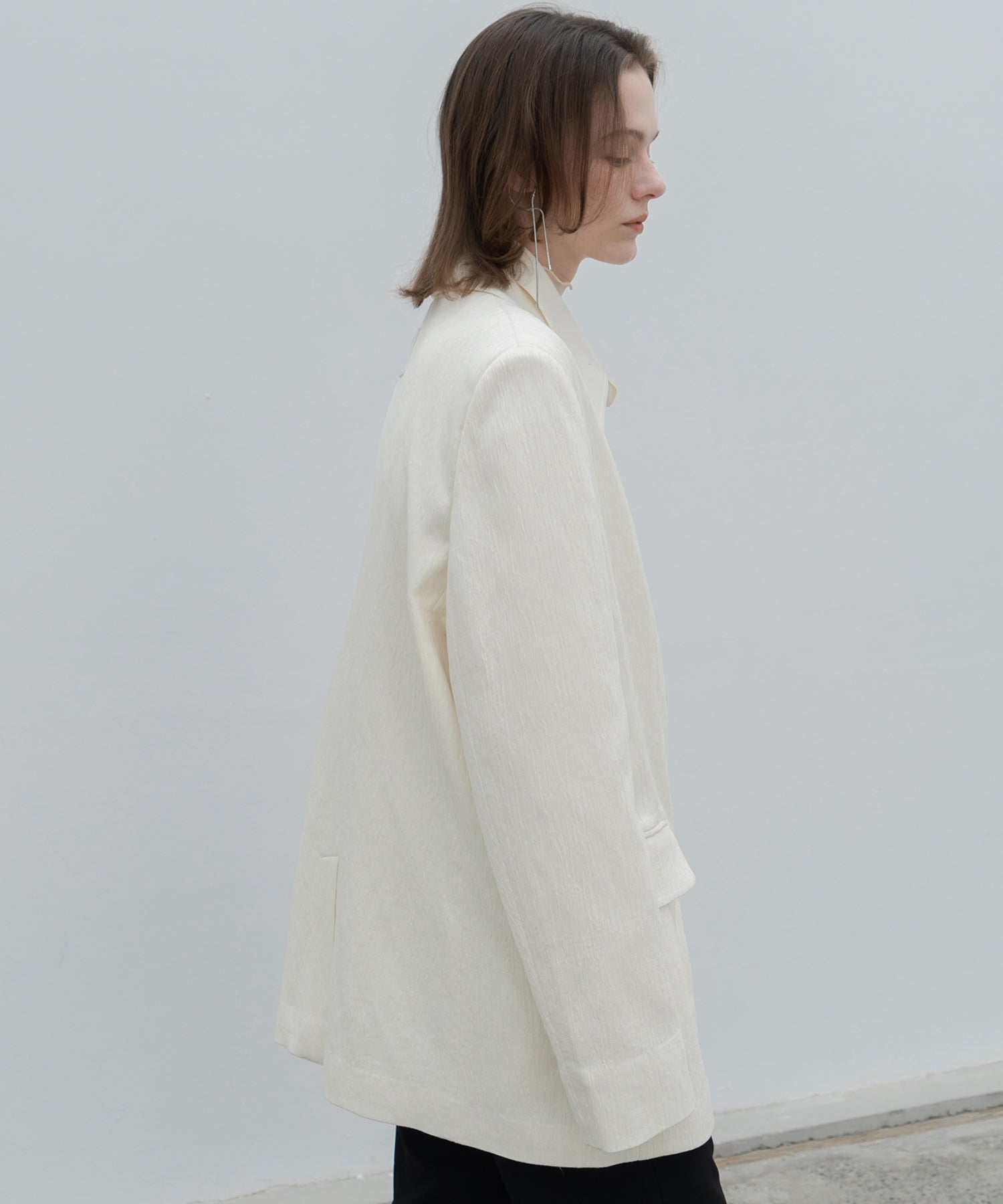 Crinkled-Texture Single-Breasted Jacket