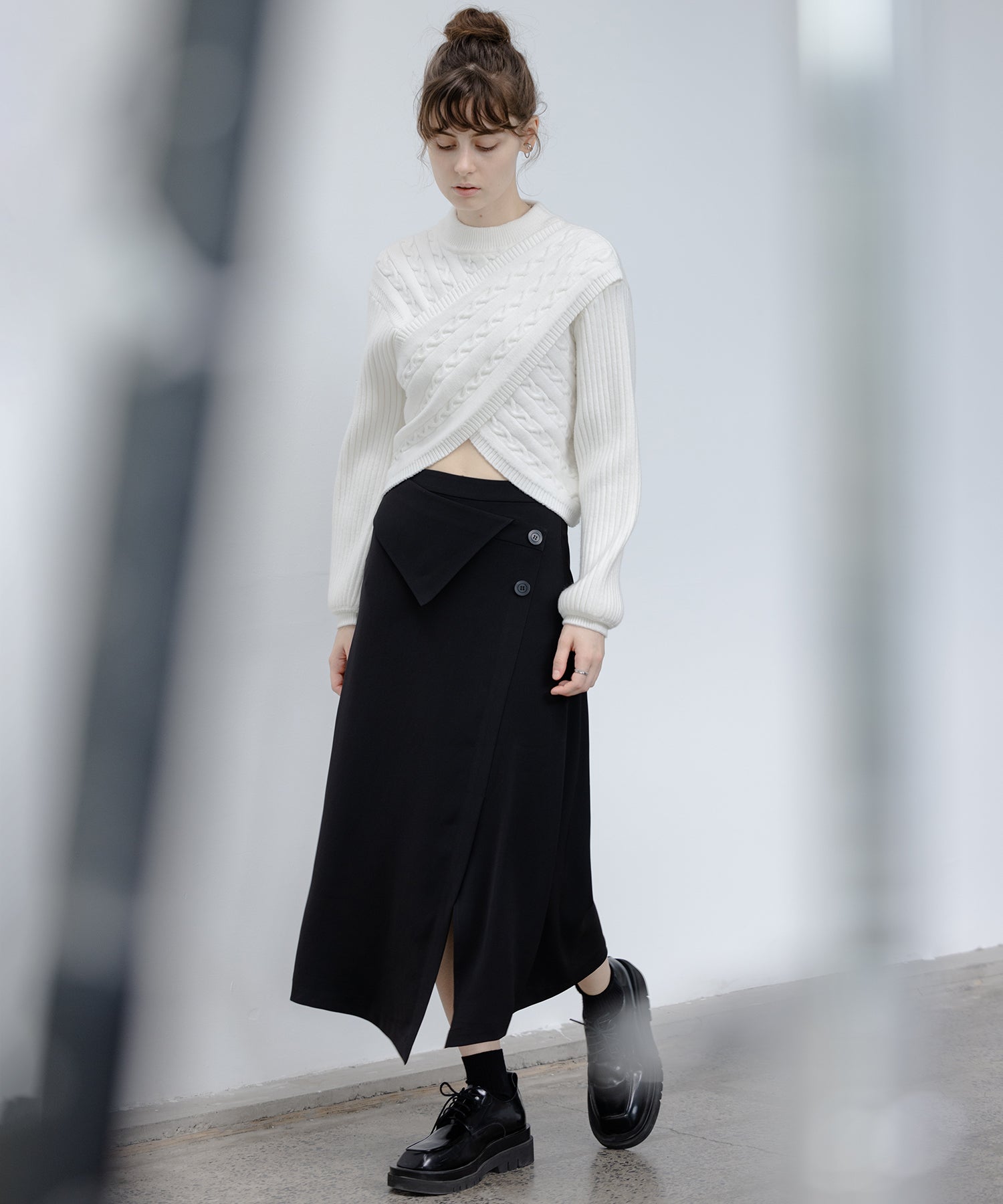 Mock Neck Deconstructed Cropped Knit Sweater