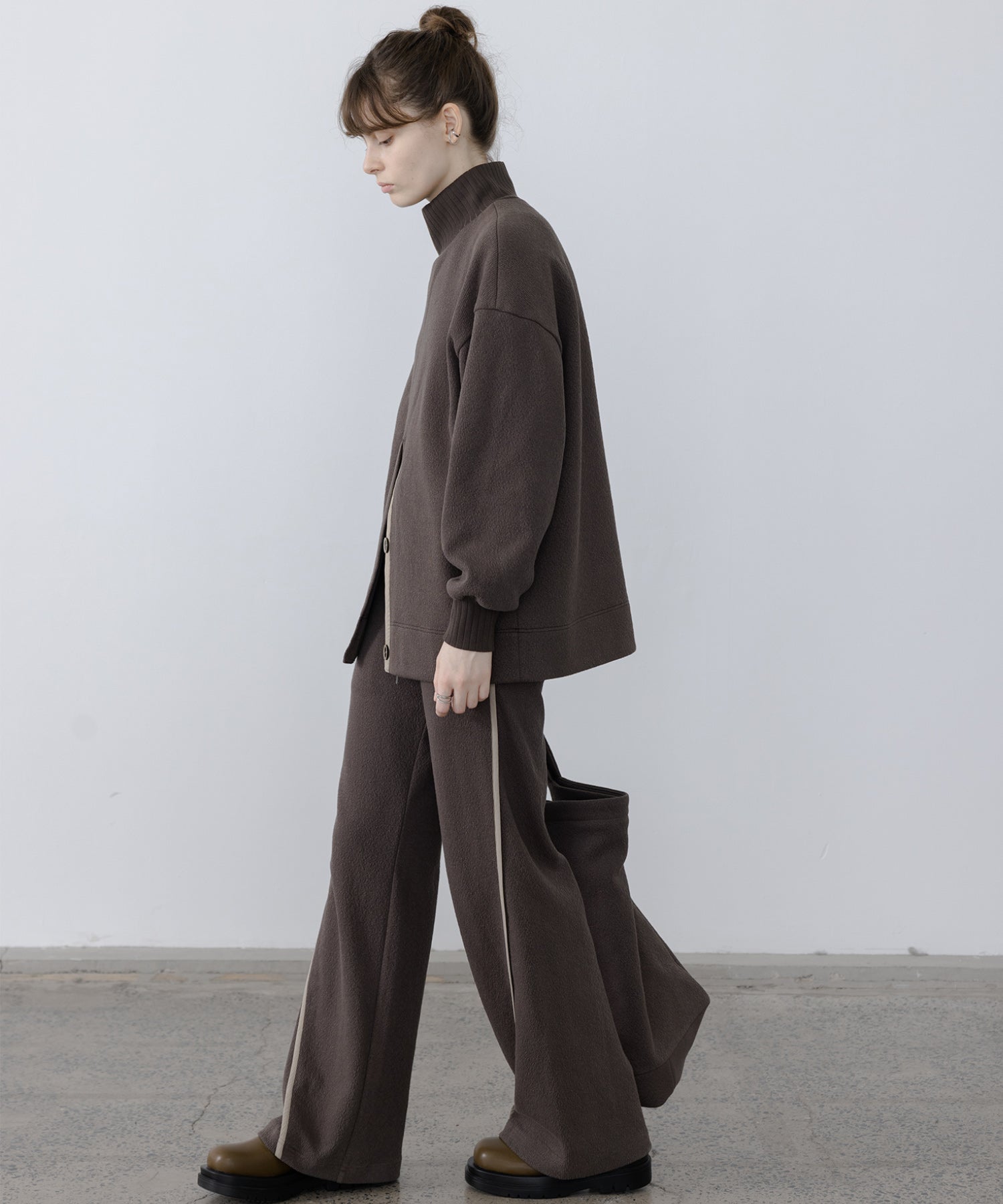 Front Slit High-Neck Jacquard Cut Top