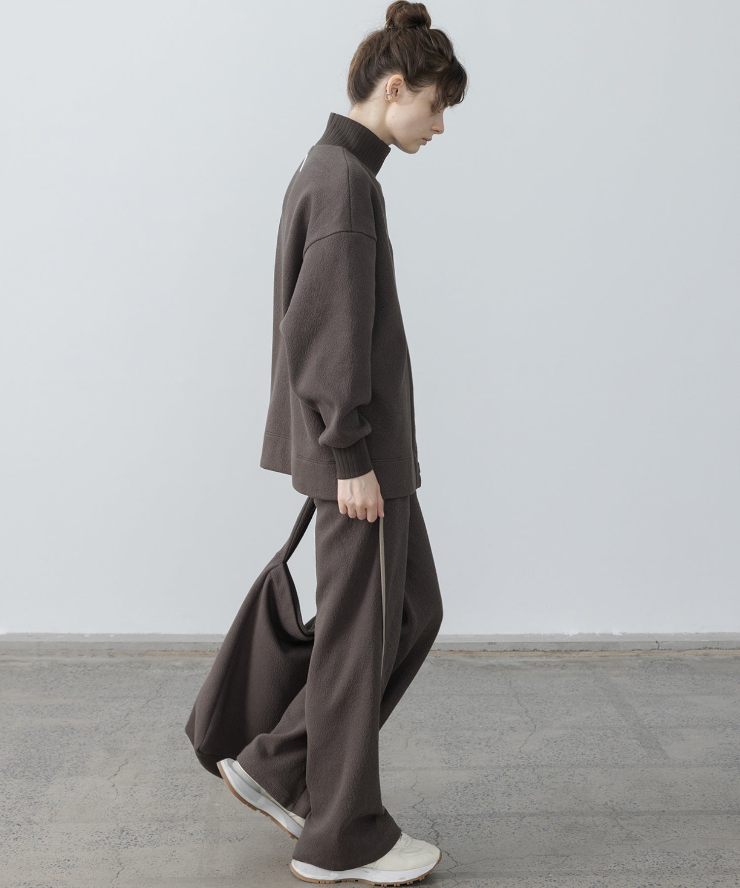 Front Slit High-Neck Jacquard Cut Top