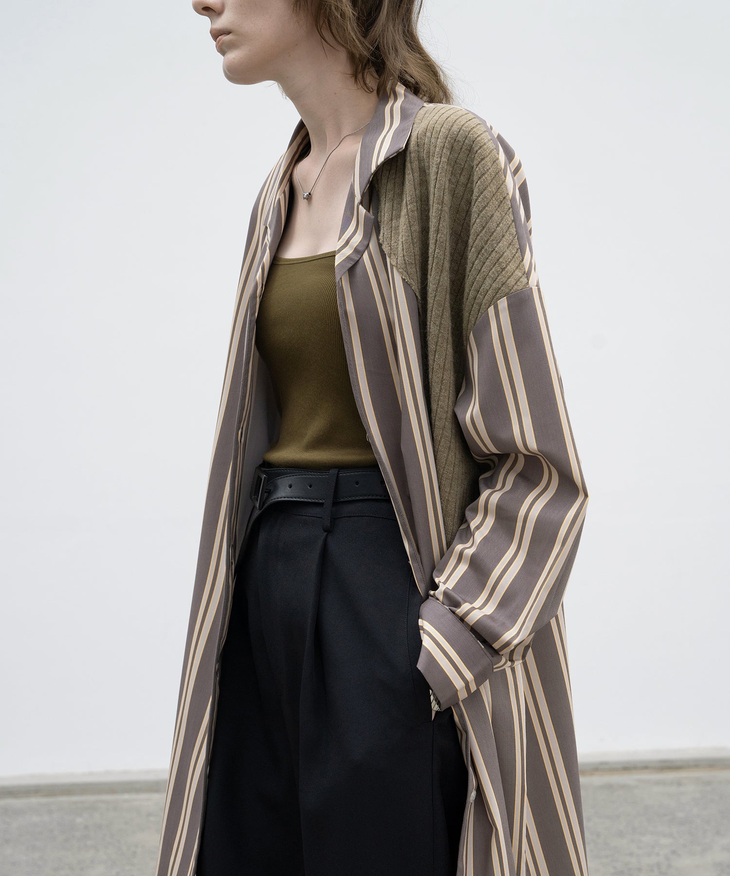 Oversized Stripe Shirt with Ribbed Docking