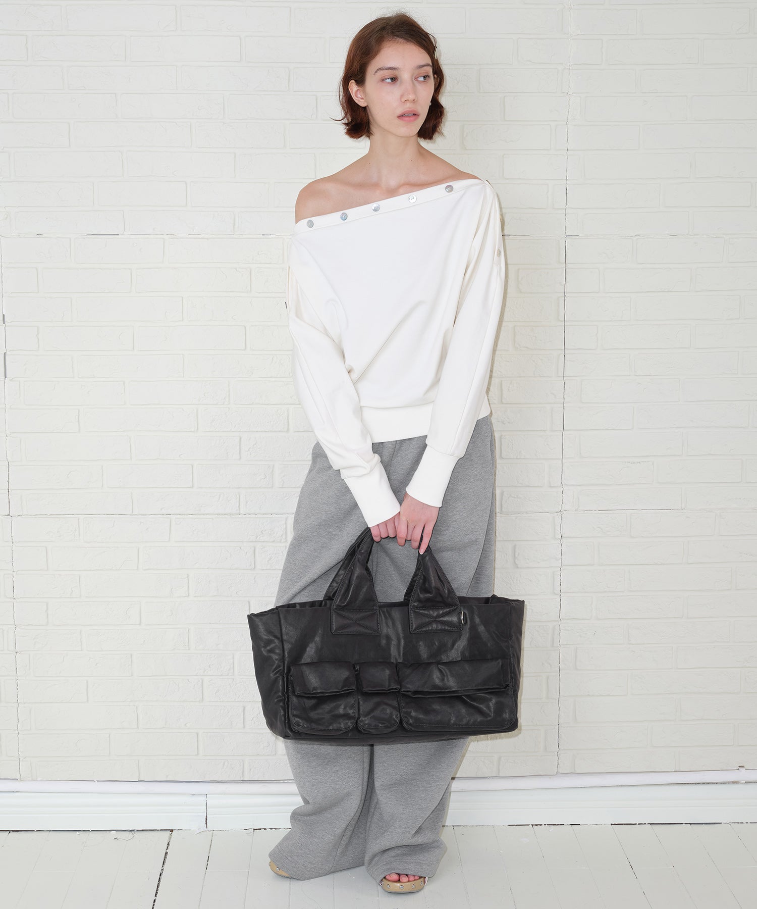 Adjustable Neck Shell Button Batwing Sleeve Lightweight Sweatshirt