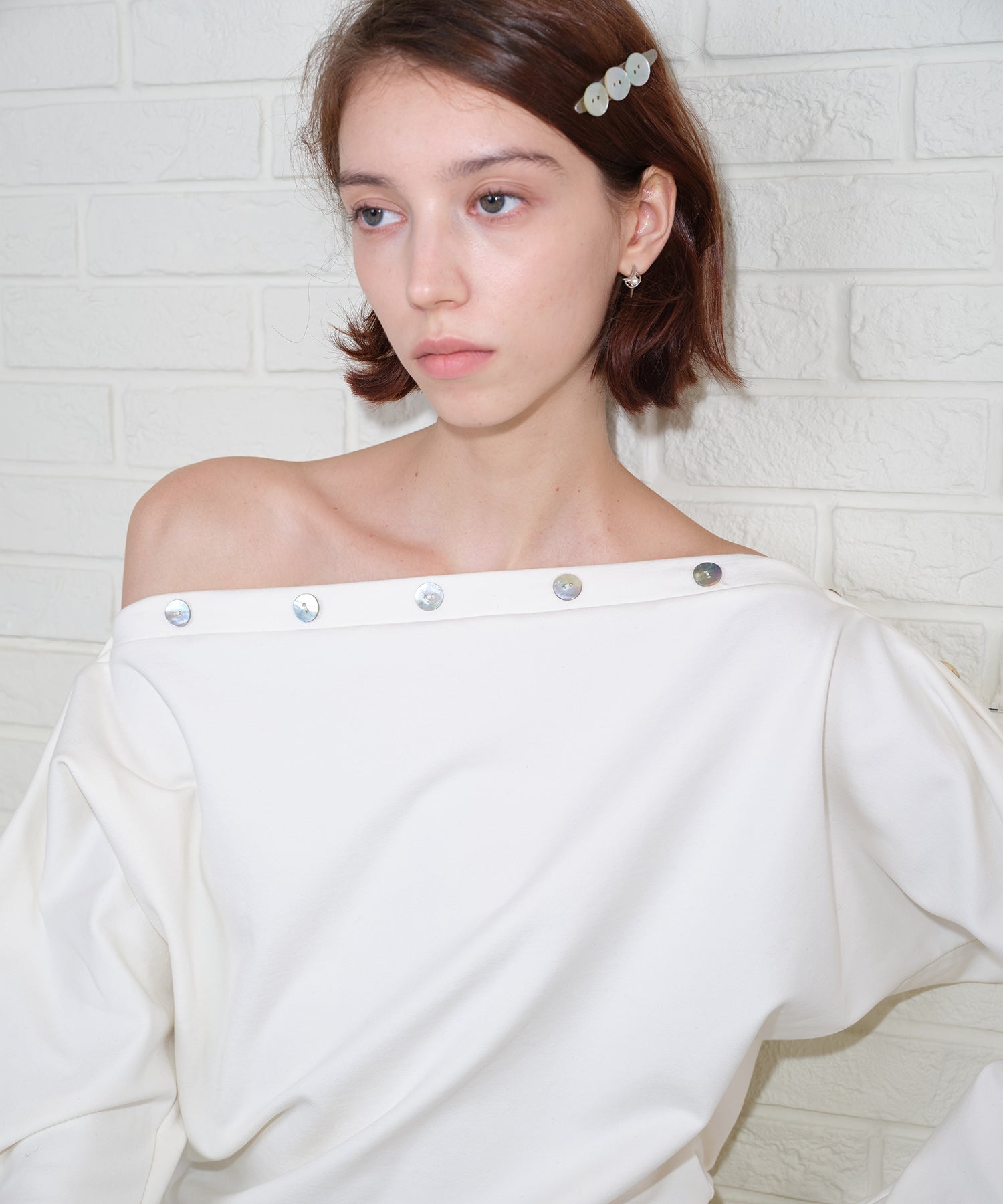 Adjustable Neck Shell Button Batwing Sleeve Lightweight Sweatshirt