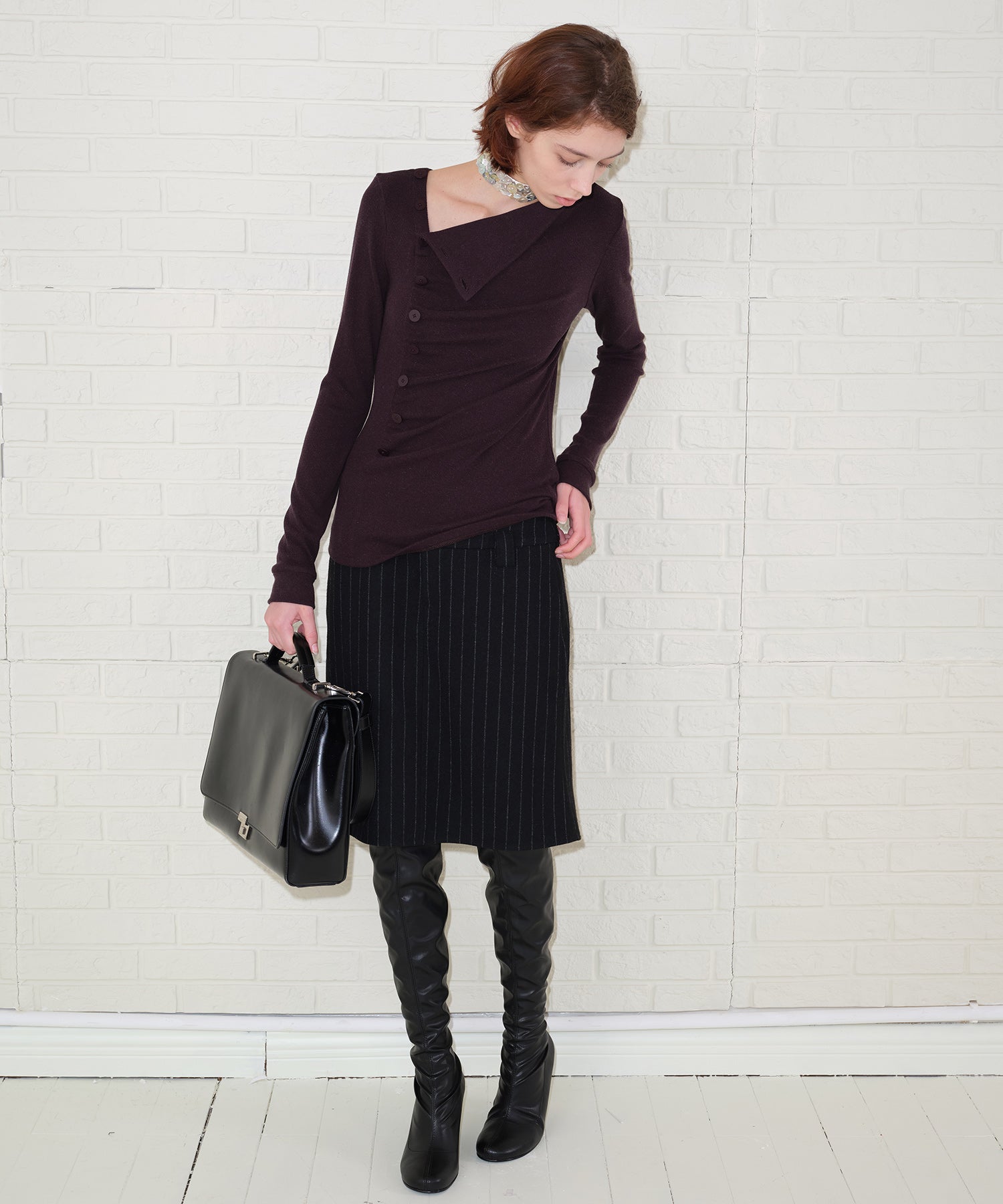 Side Button Detail Ribbed Top