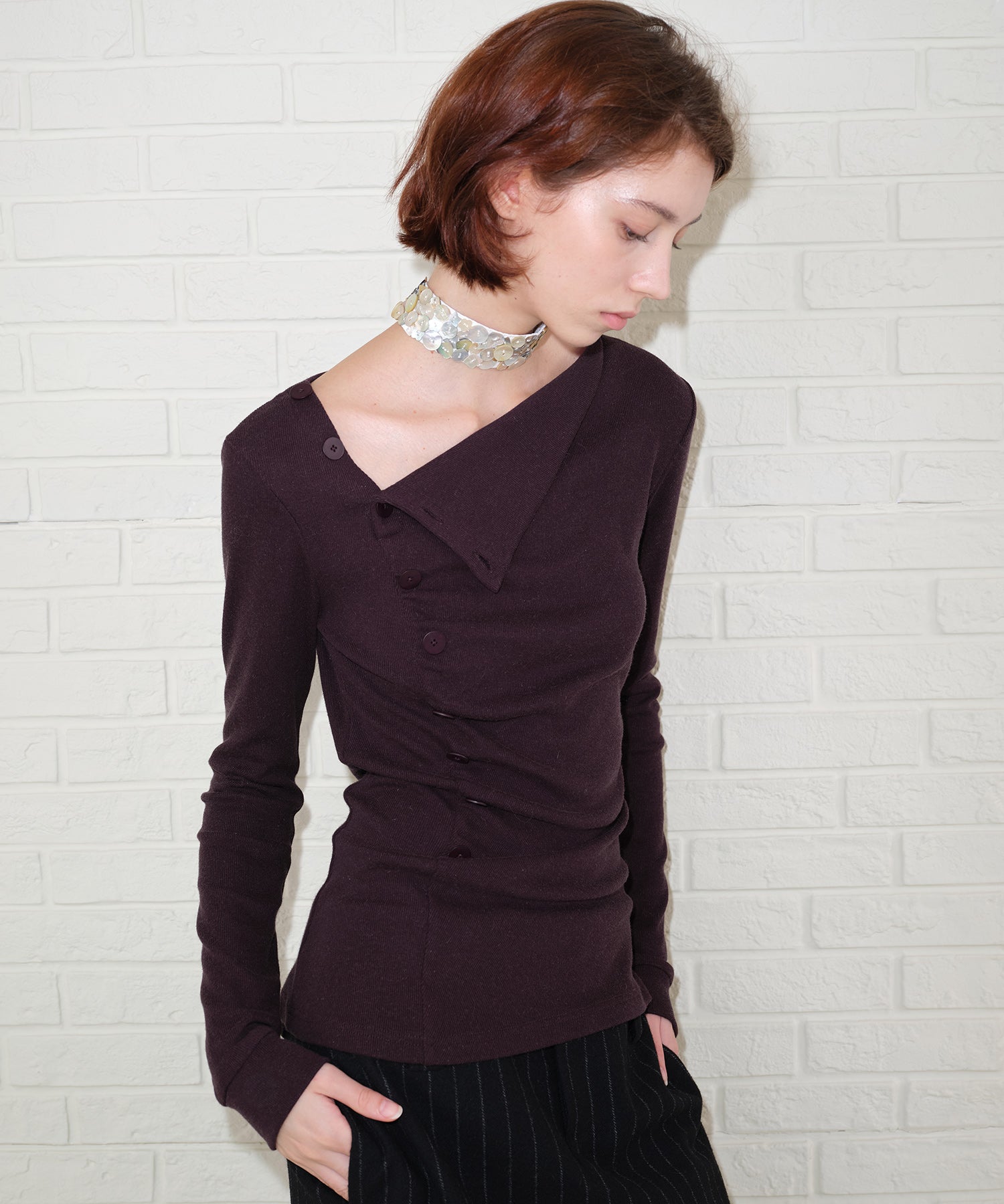 Side Button Detail Ribbed Top