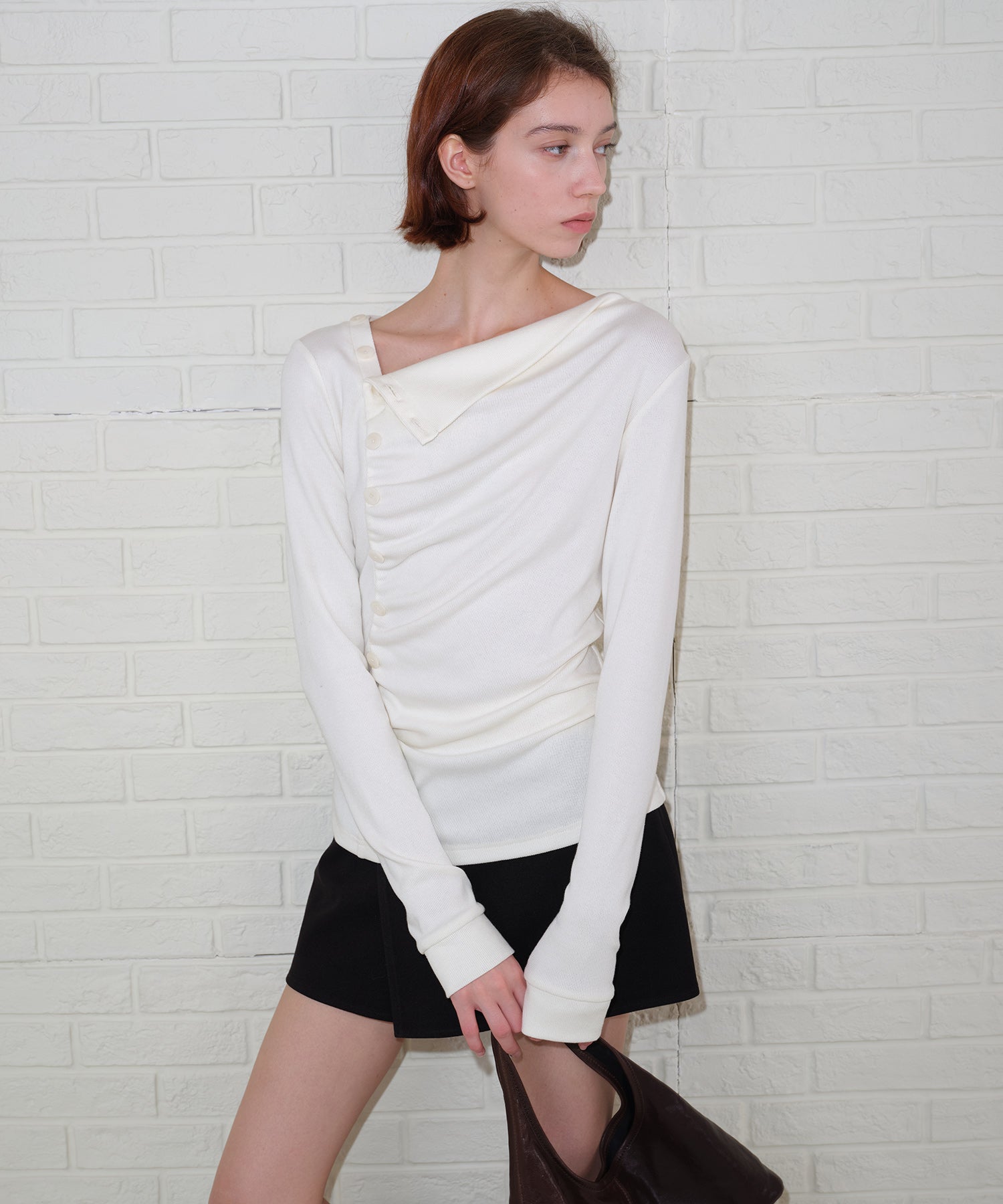 Side Button Detail Ribbed Top