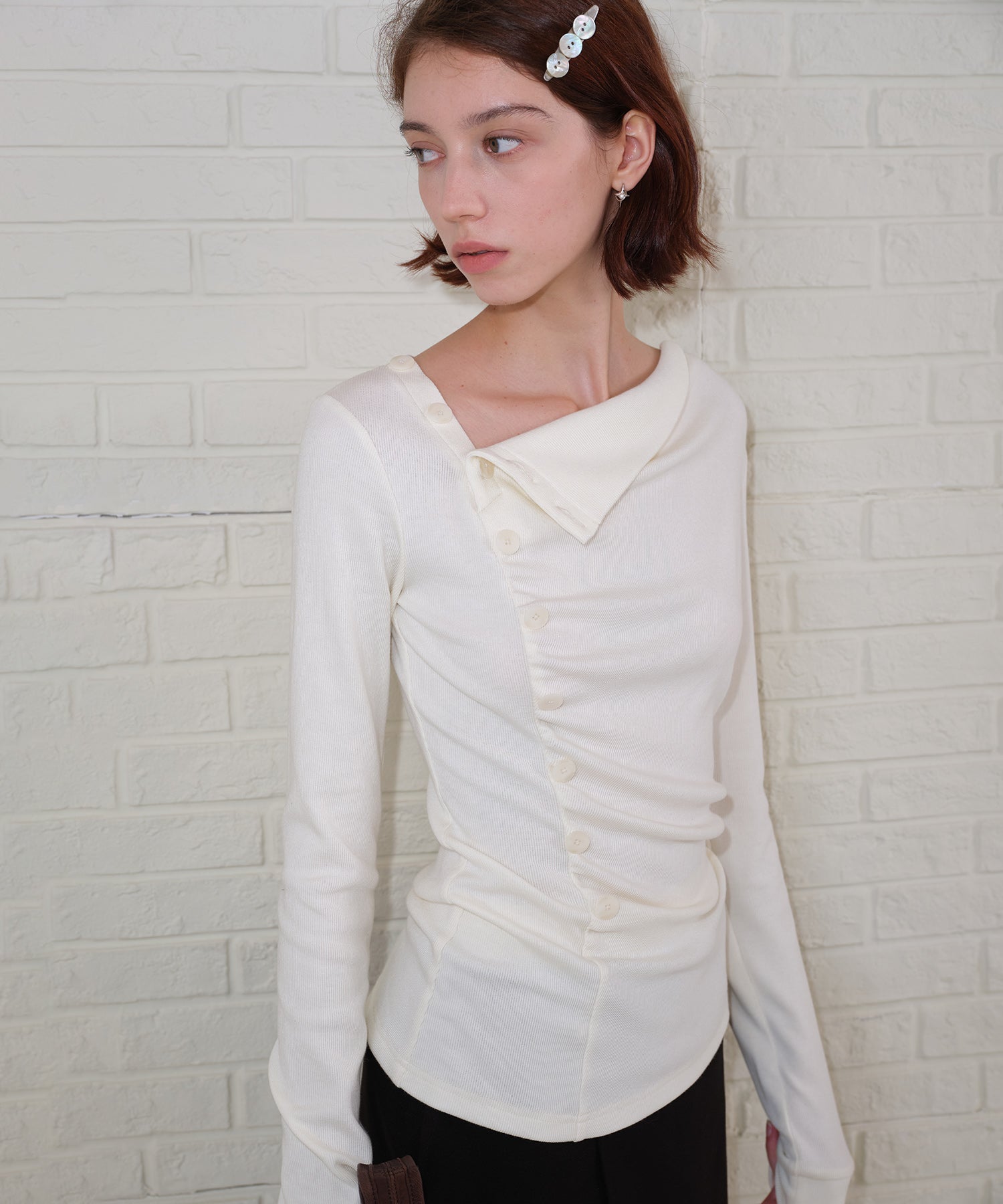 Side Button Detail Ribbed Top