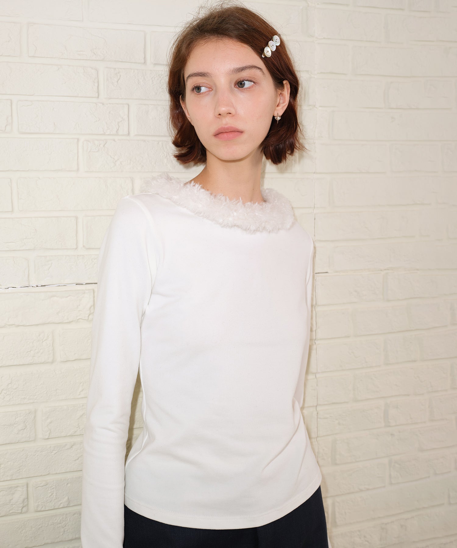 Detachable Fur Collar Stretchy Cloud-Soft Top