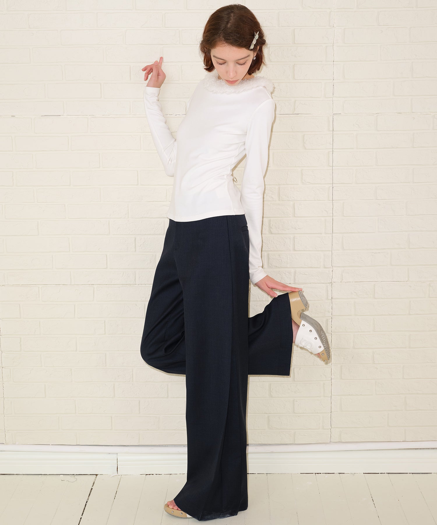 Detachable Fur Collar Stretchy Cloud-Soft Top