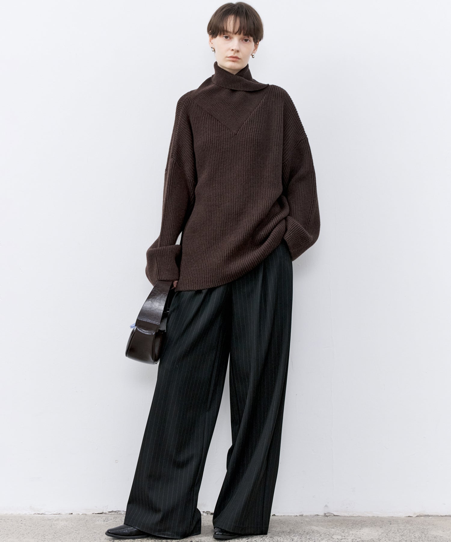 High-Waisted Striped Wide Slacks