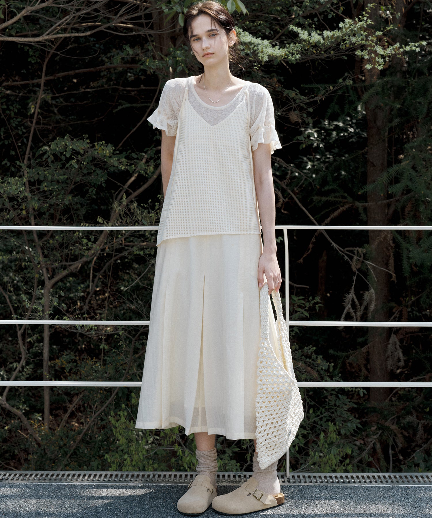 Sheer Gathered Sleeve T-Shirt