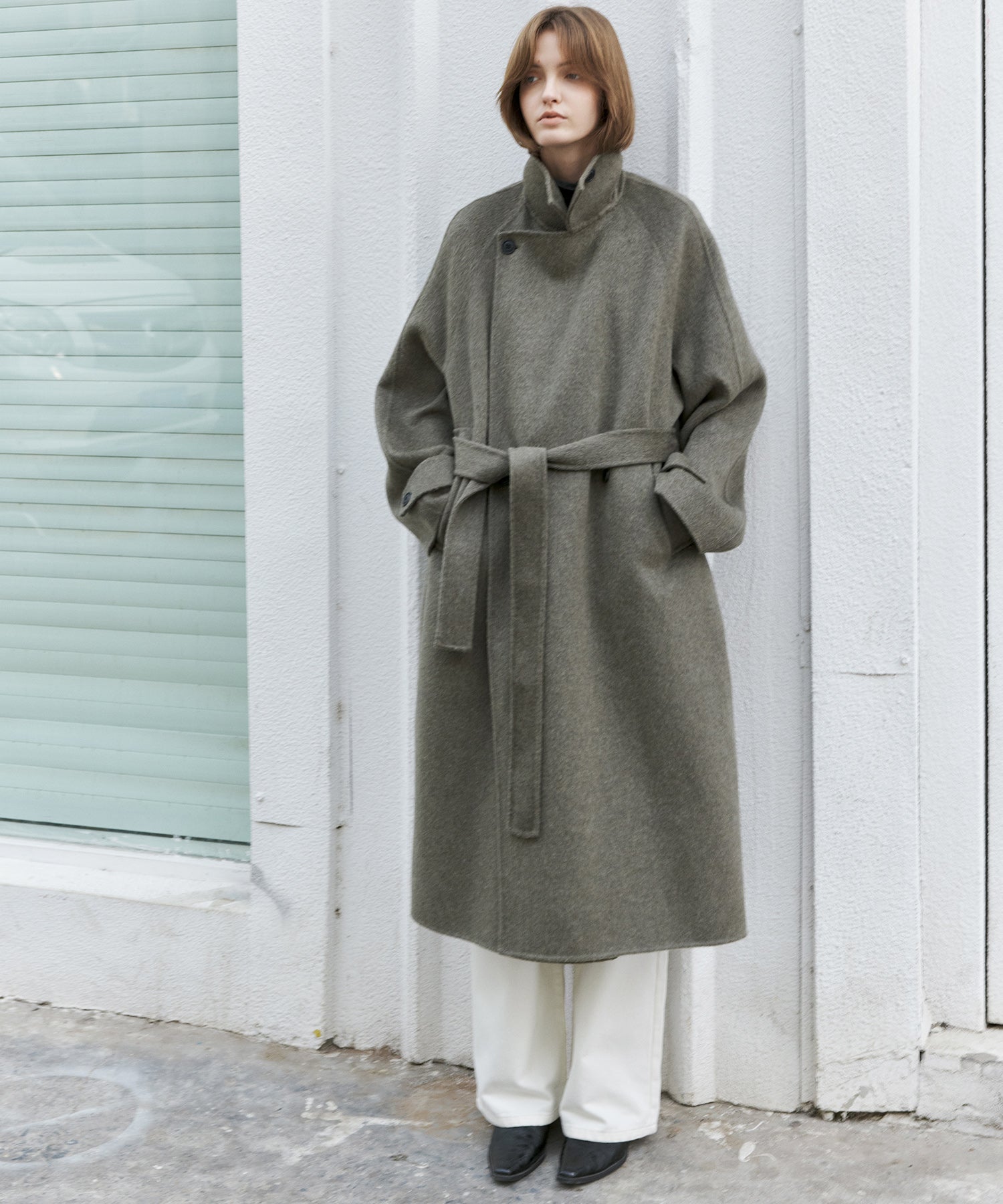 100% Wool Double-Face Trench Collar Oversized Silhouette Long Coat