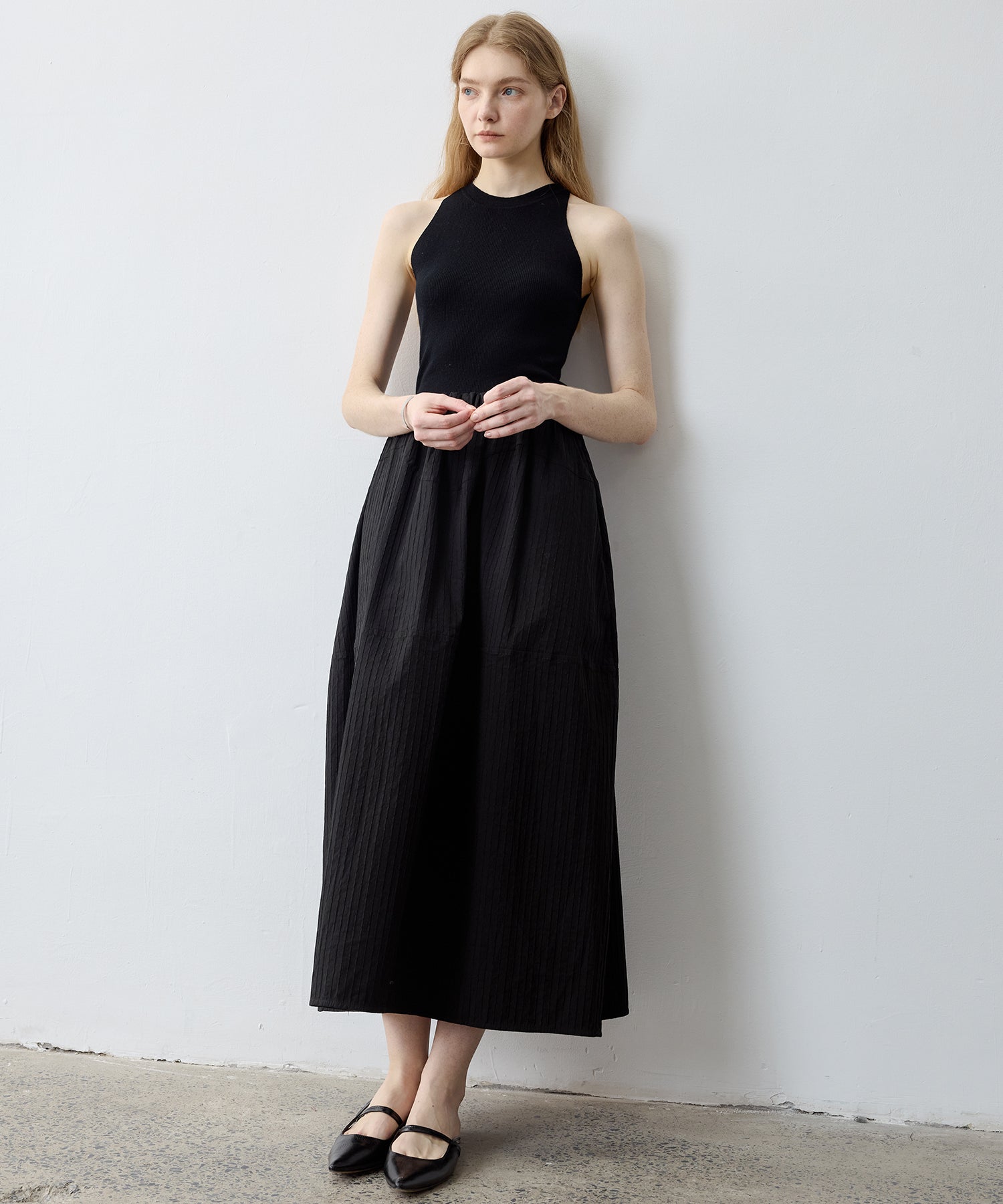 Textured Stripe Semi-Balloon Long Skirt