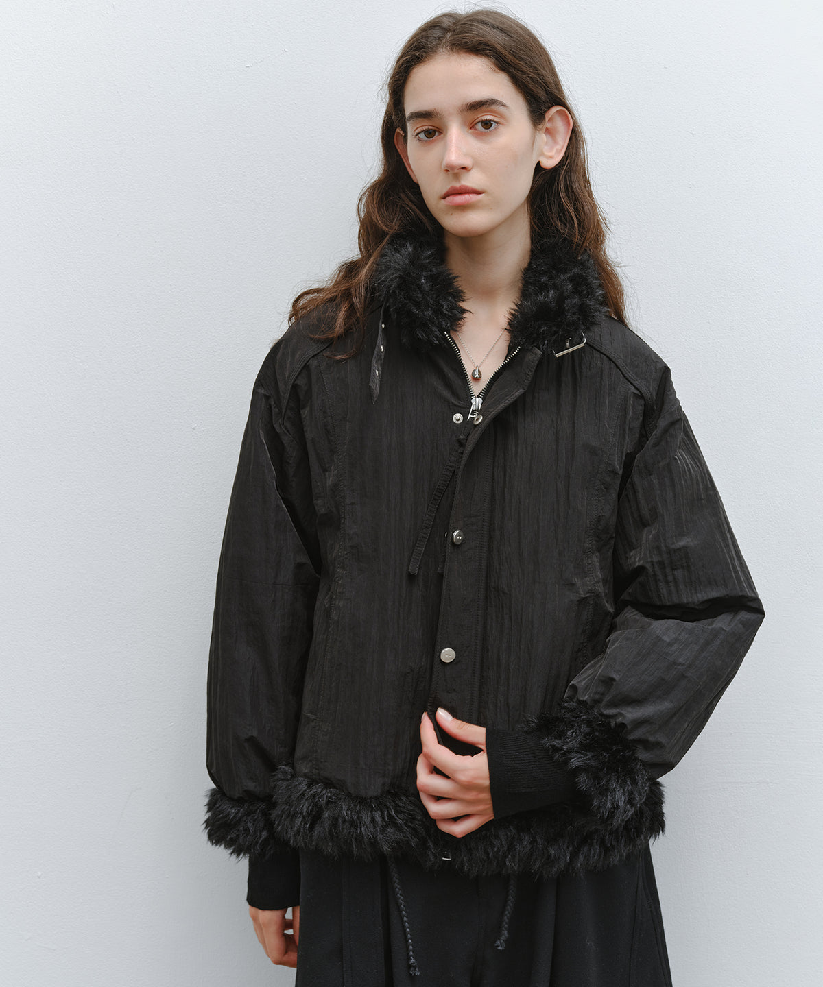 「10月下旬出荷予定」Faux Fur Trim Stand Collar Short Down Jacket