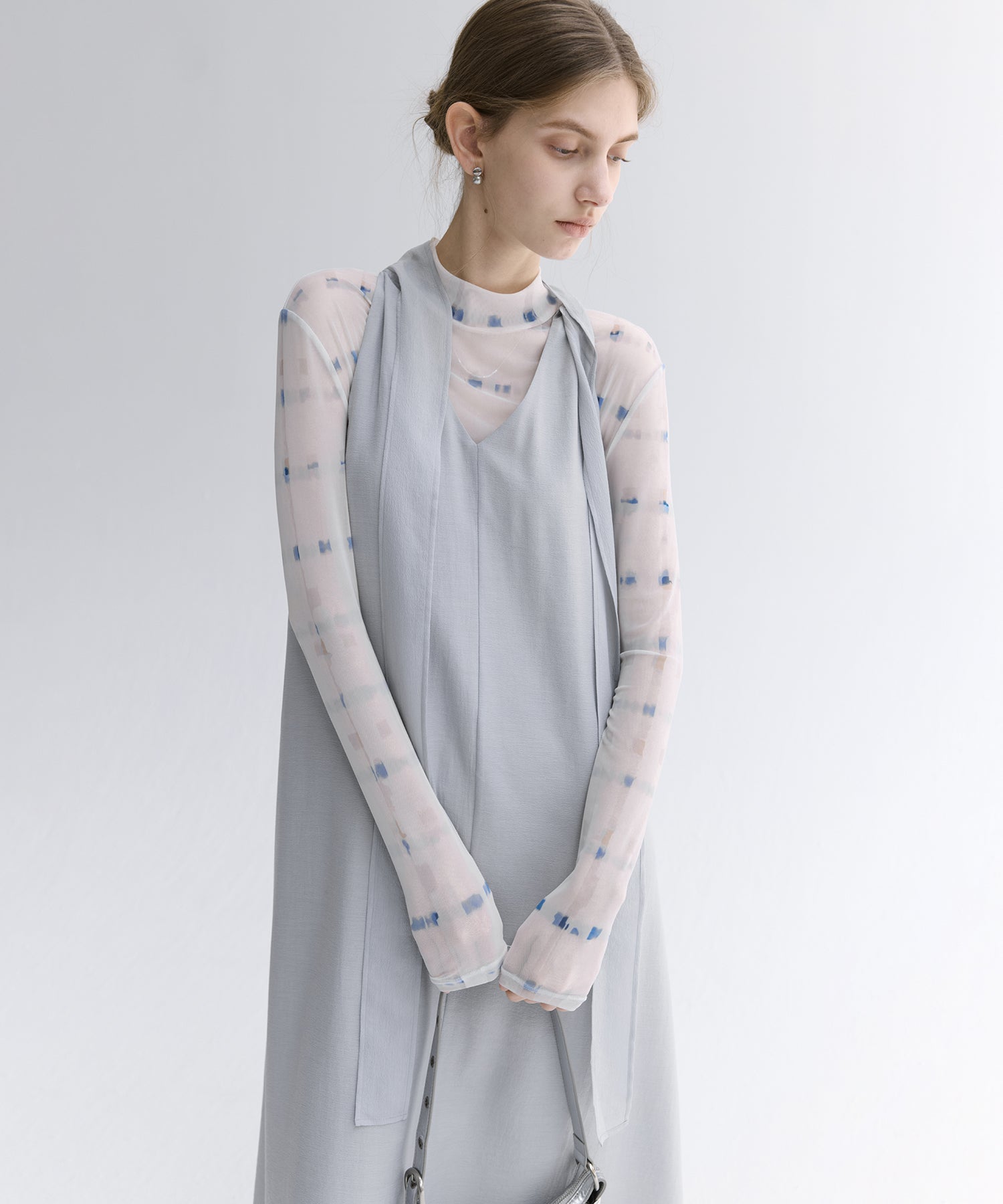 Acetate-Blend V-Neck Ribbon Detail Sleeveless Dress