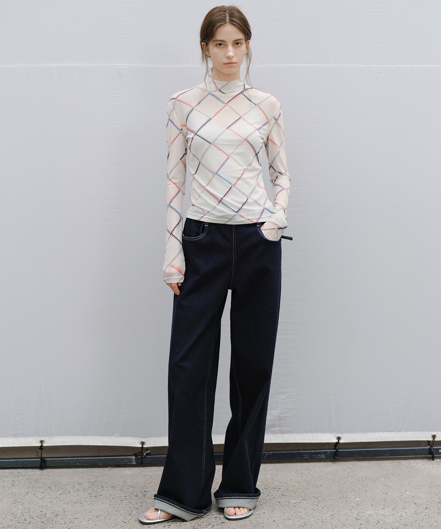 "Shipping from late February to early March" Abstract Print Sheer Mesh Top