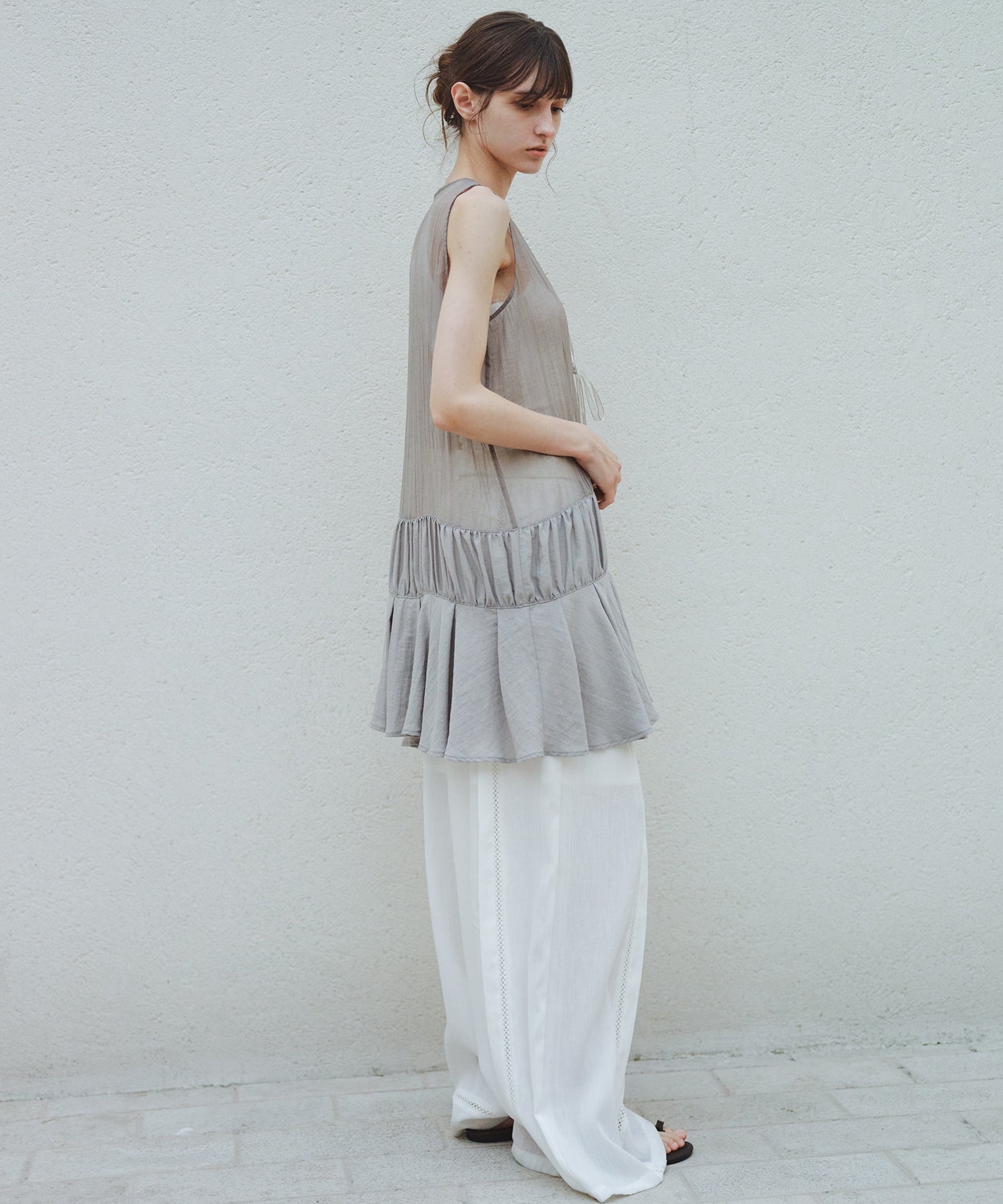 「8月中旬~下旬出荷」Front Lace Linen Blend Wide Pants