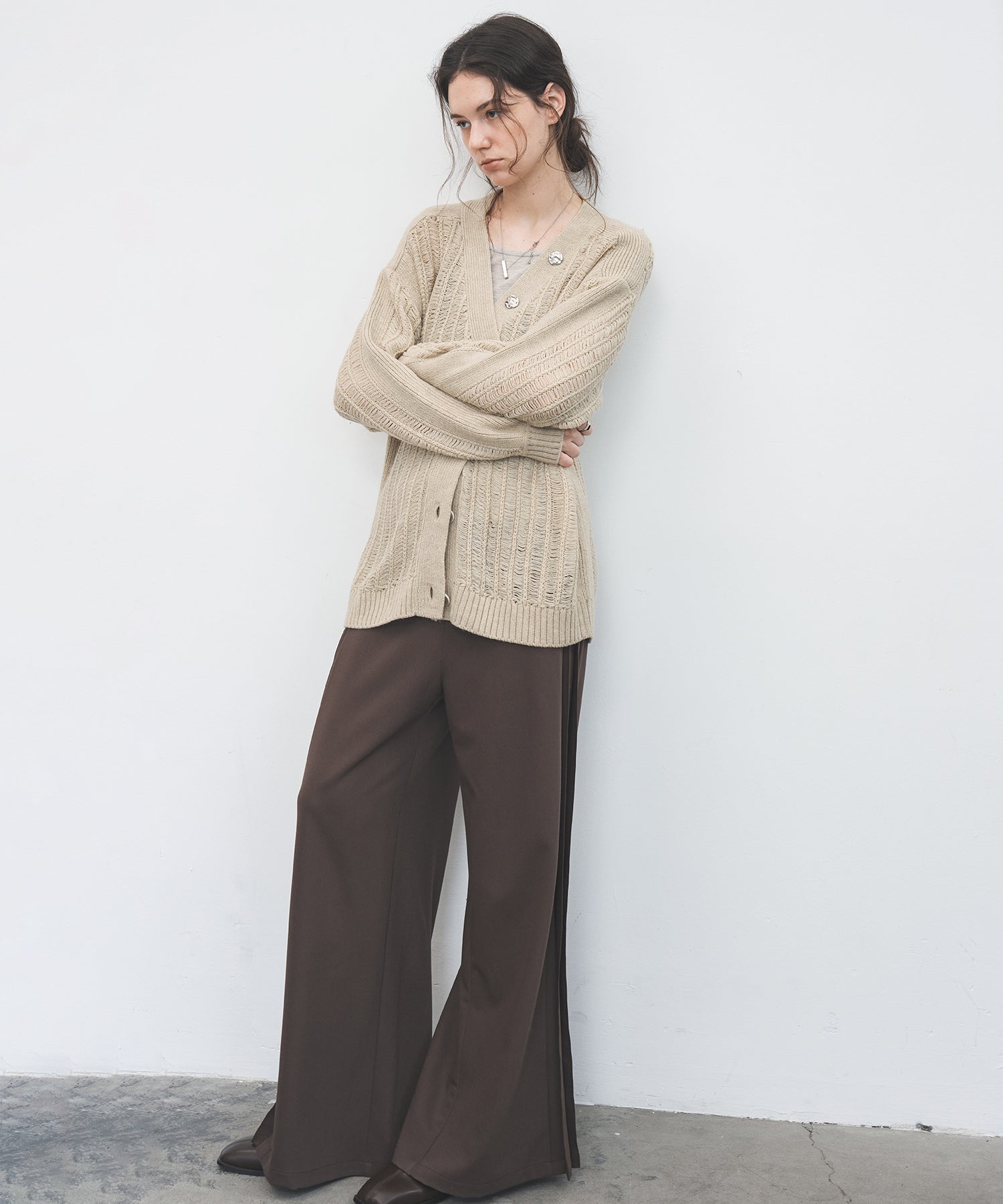 Side Pleat Wide Slacks