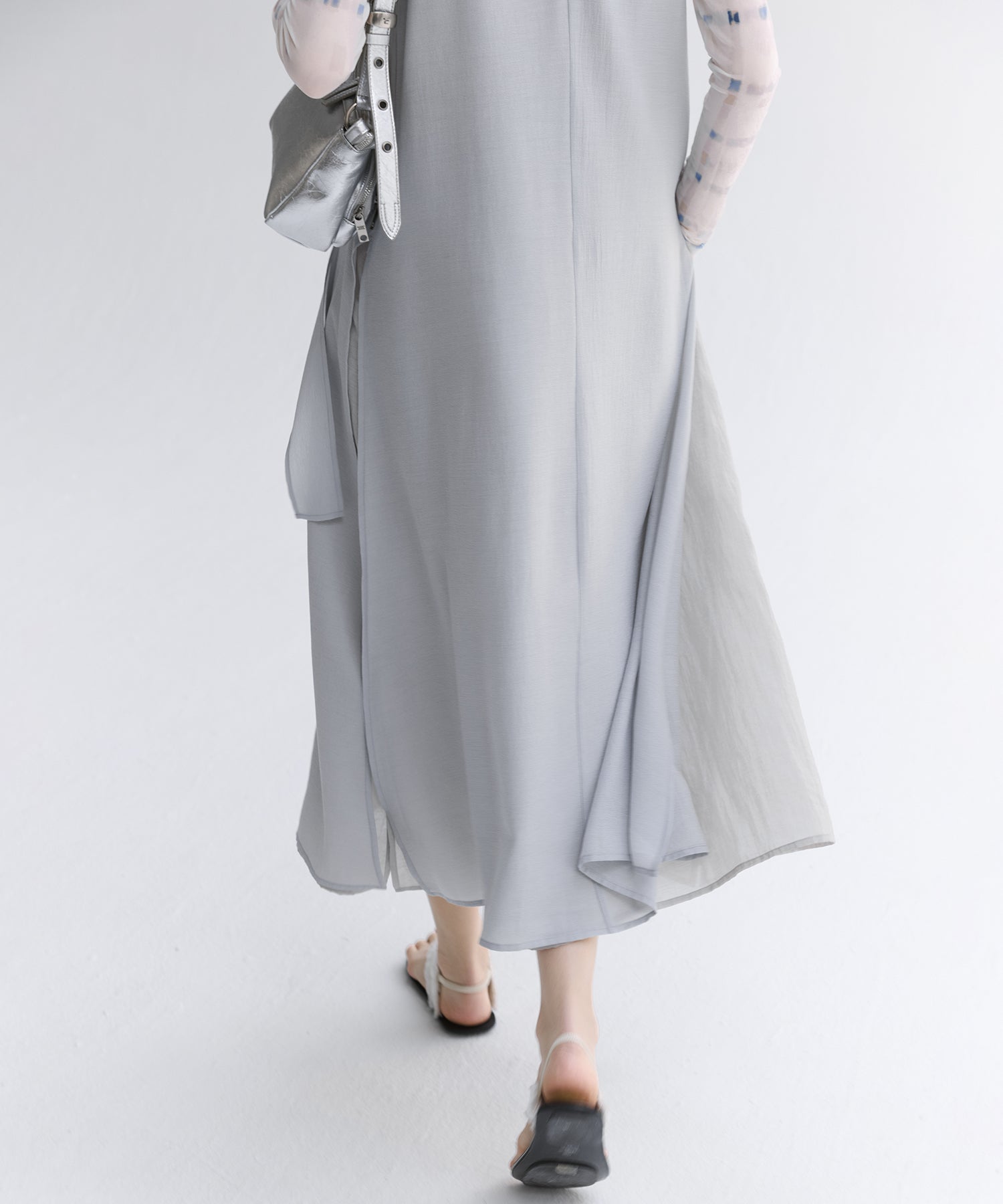 Acetate-Blend V-Neck Ribbon Detail Sleeveless Dress