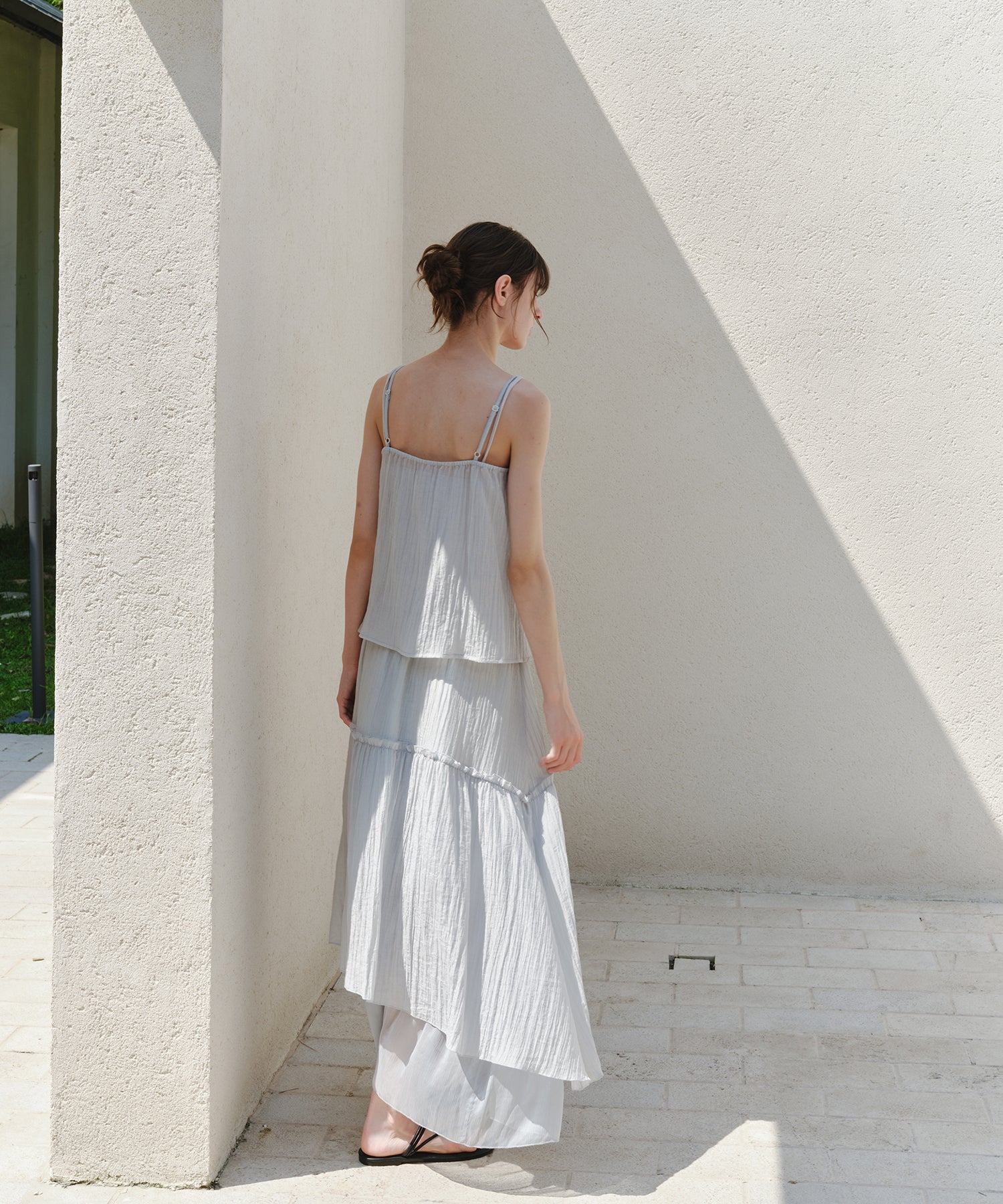 「7月上旬~中旬出荷」Sheer Panel Tiered Flare Skirt