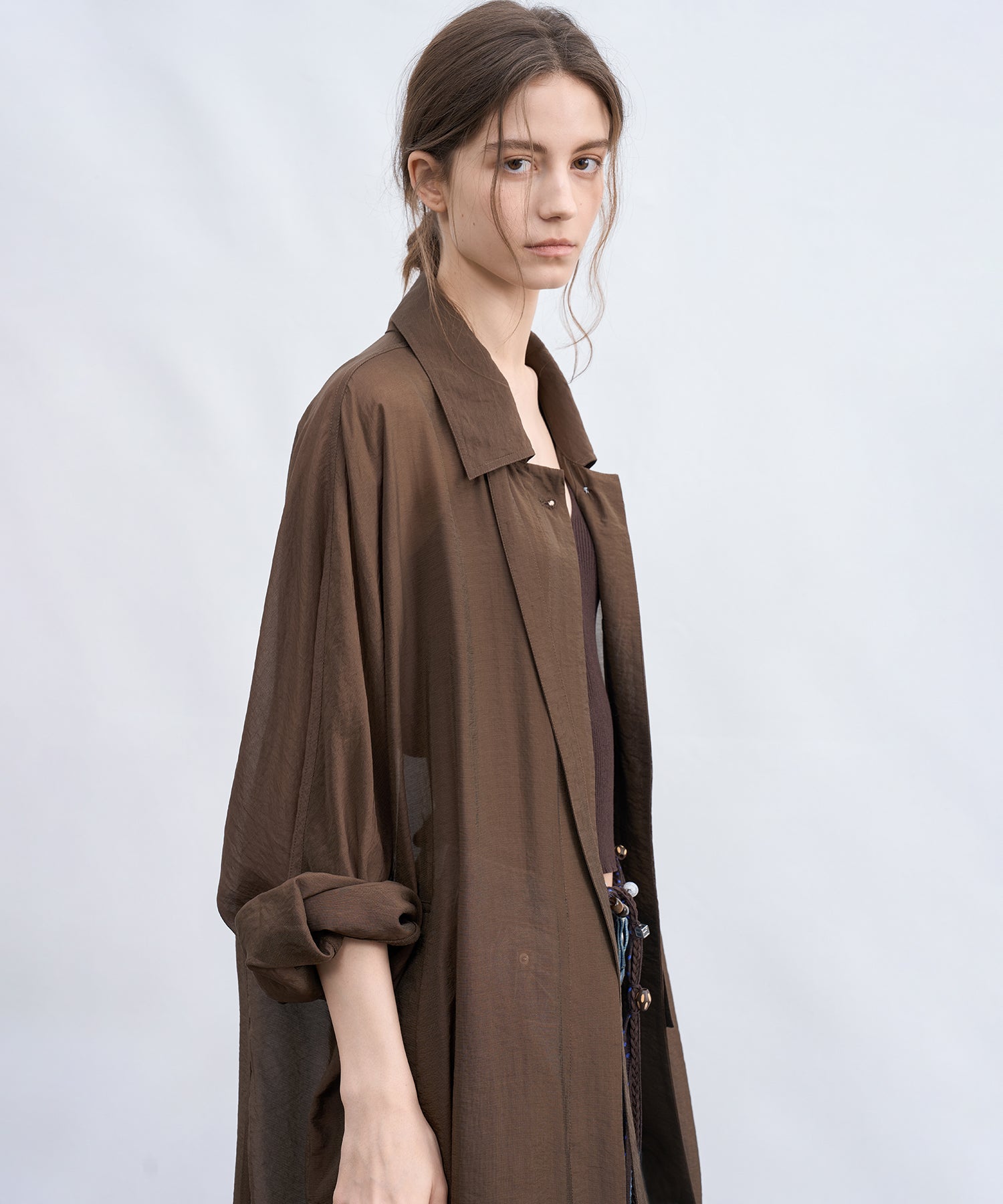 Silk Blend Sheer Long Coat